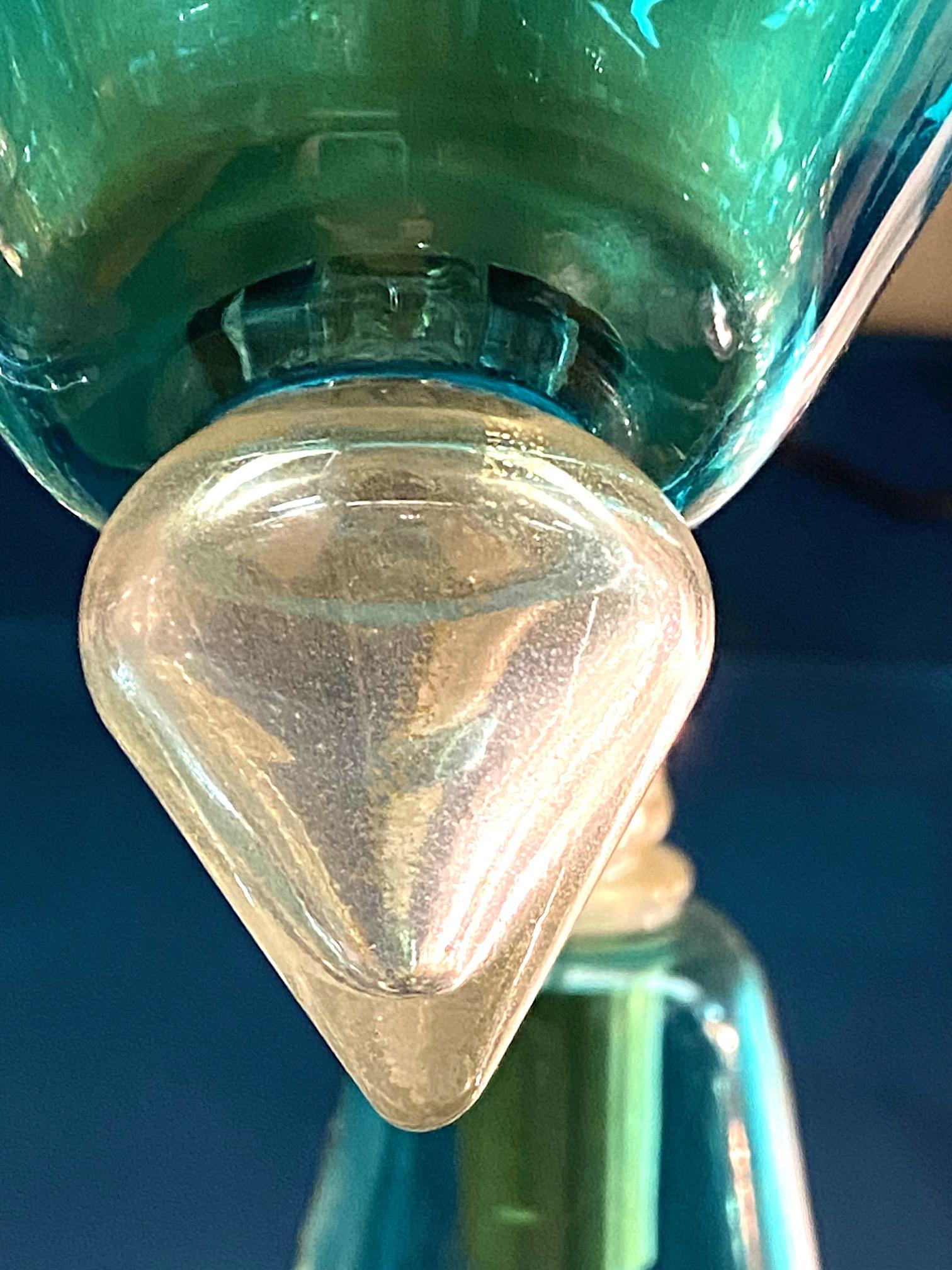 La Murrina 1980 Teal & Clear with Gold Aventurine Murano  Lustre en verre en vente 4