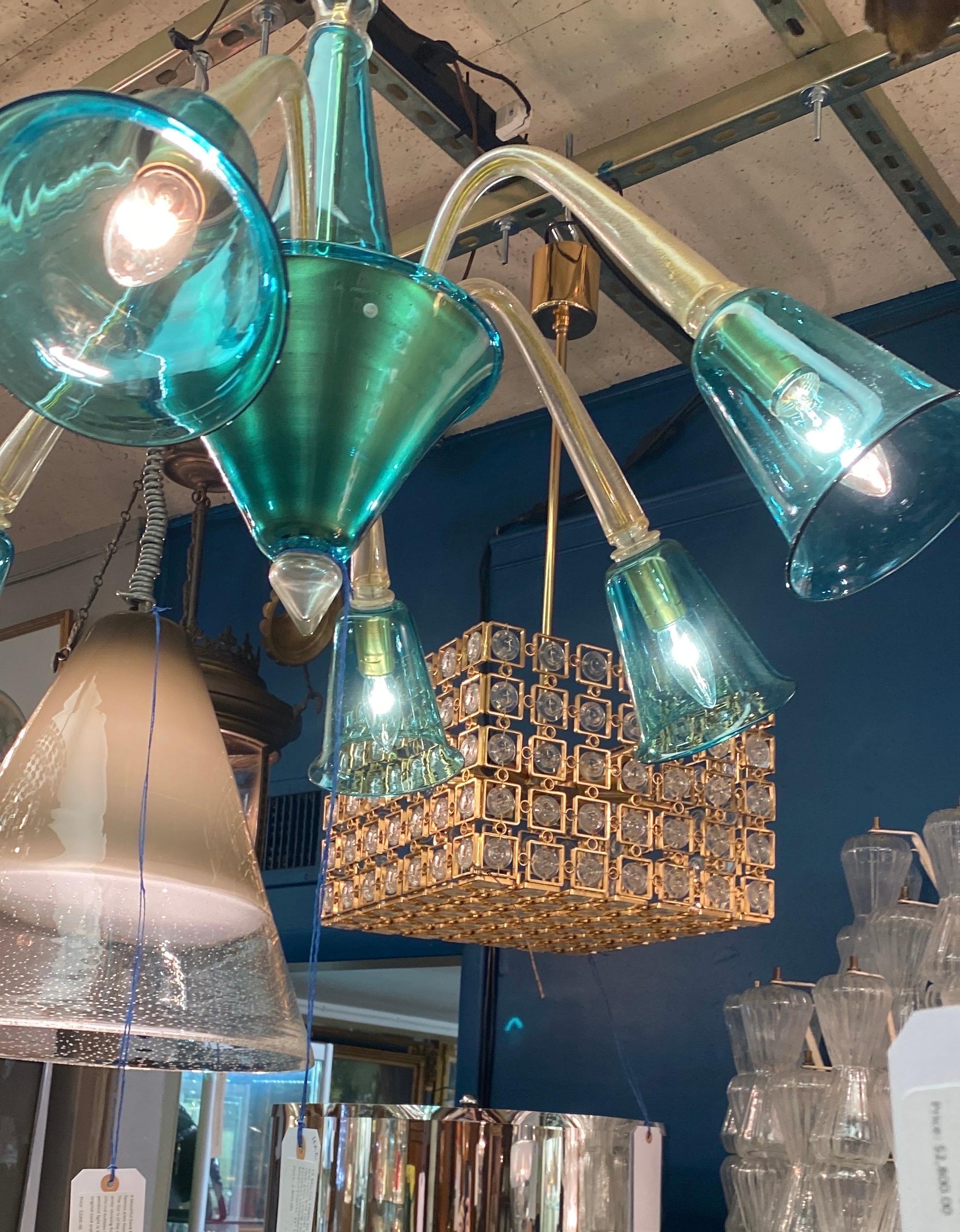 La Murrina 1980 Teal & Clear with Gold Aventurine Murano  Lustre en verre en vente 5