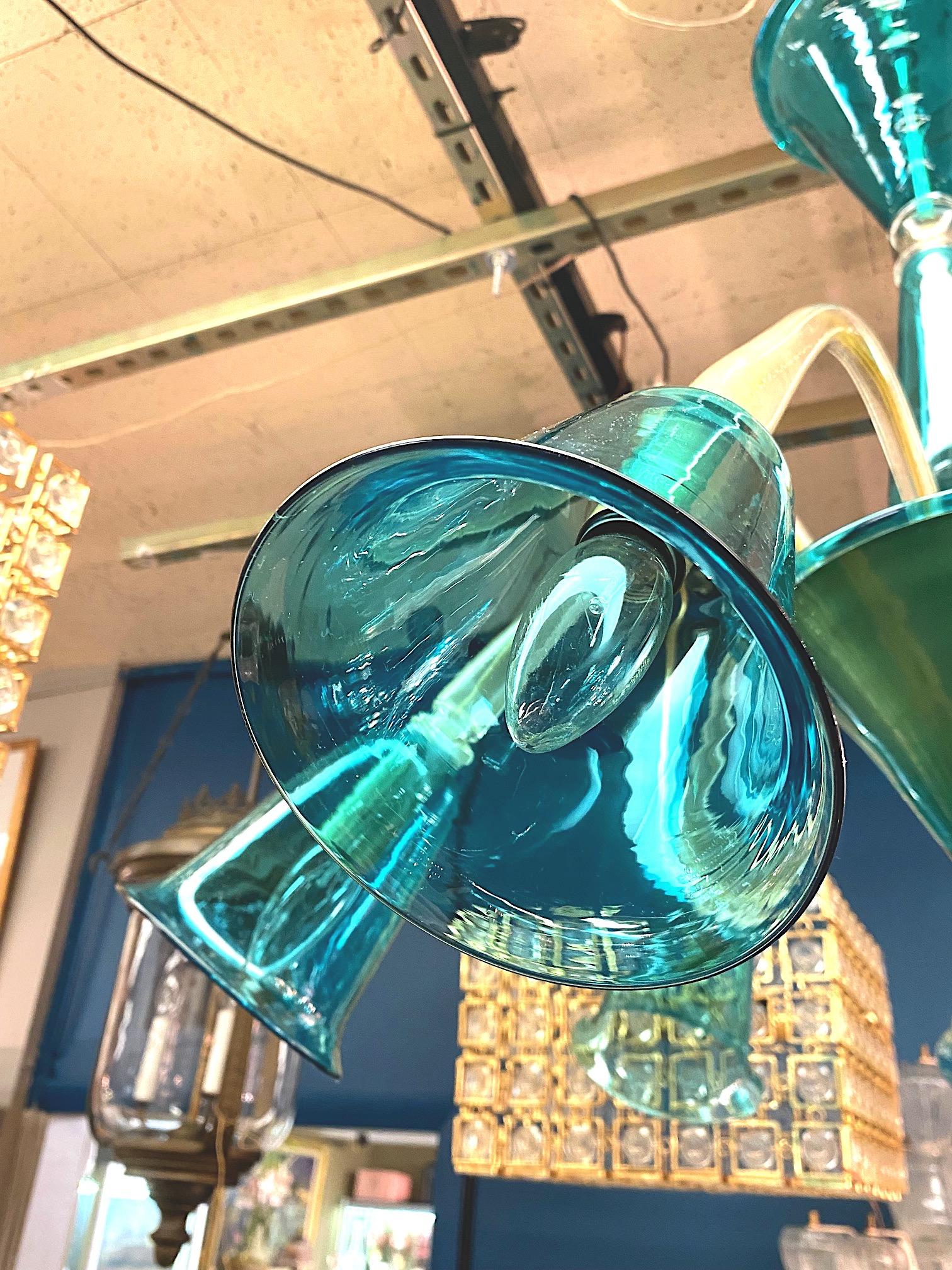 Métal La Murrina 1980 Teal & Clear with Gold Aventurine Murano  Lustre en verre en vente