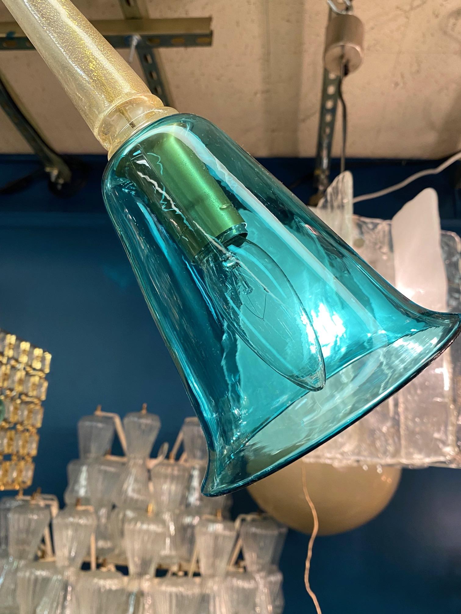 La Murrina 1980 Teal & Clear with Gold Aventurine Murano  Lustre en verre en vente 1