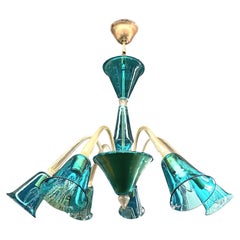 La Murrina 1980 Teal & Clear with Gold Aventurine Murano  Lustre en verre