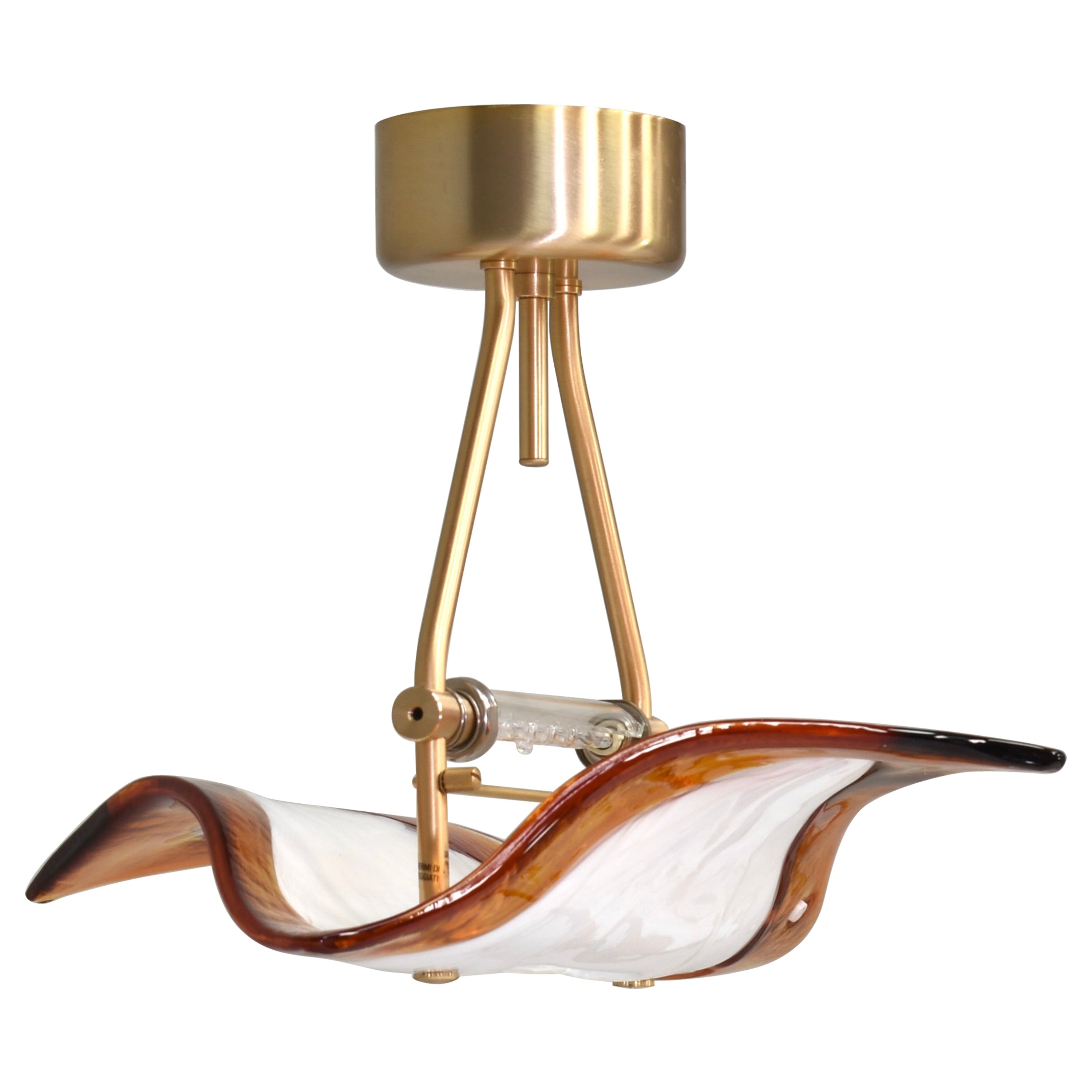 La Murrina 'Albatros' Deckenleuchte Murano Glas / Messing Details Italien um 1980 im Angebot