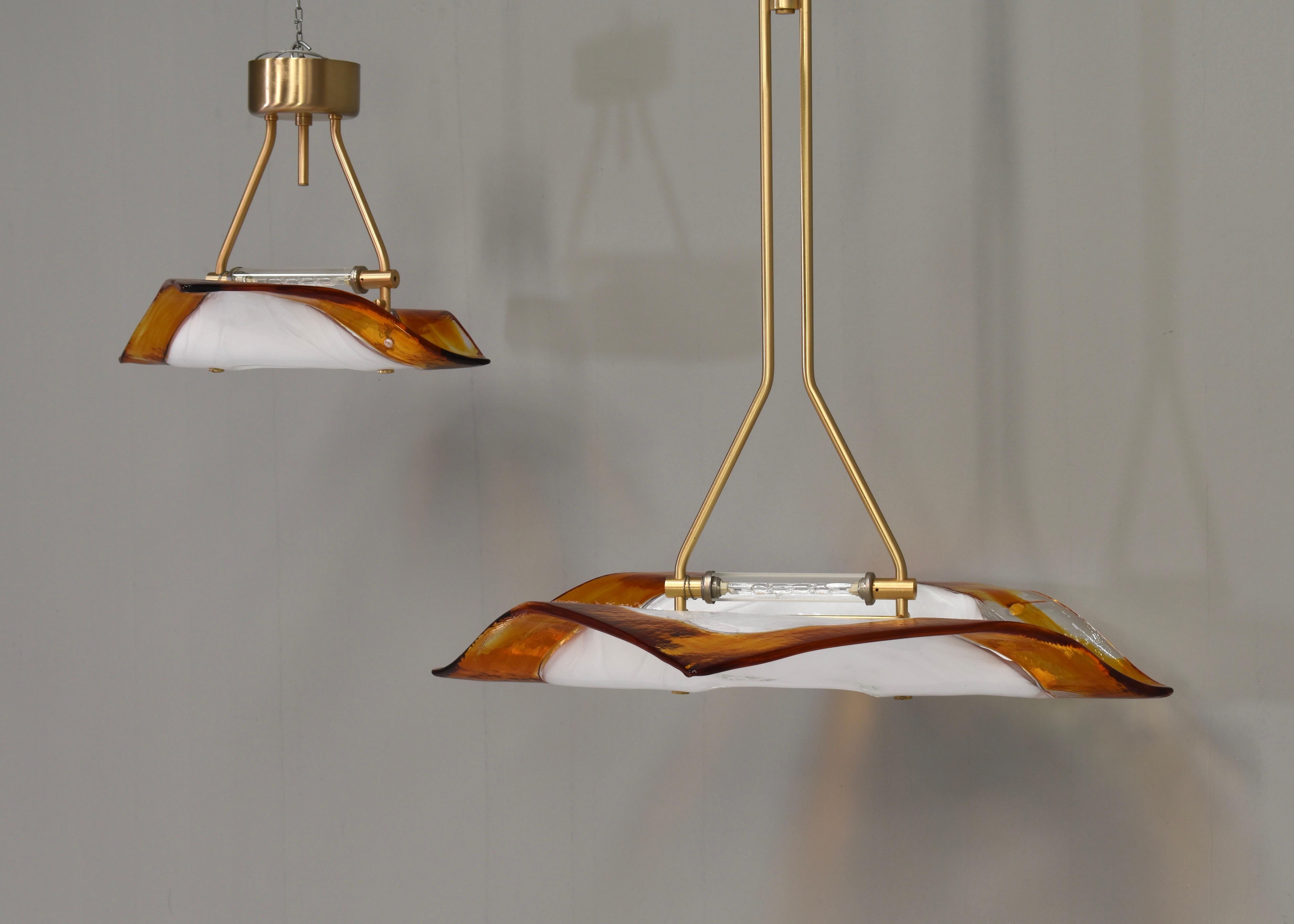 La Murrina 'Albatros' Pendant Lamp Murano Glass / Brass Details Italy circa 1980 14