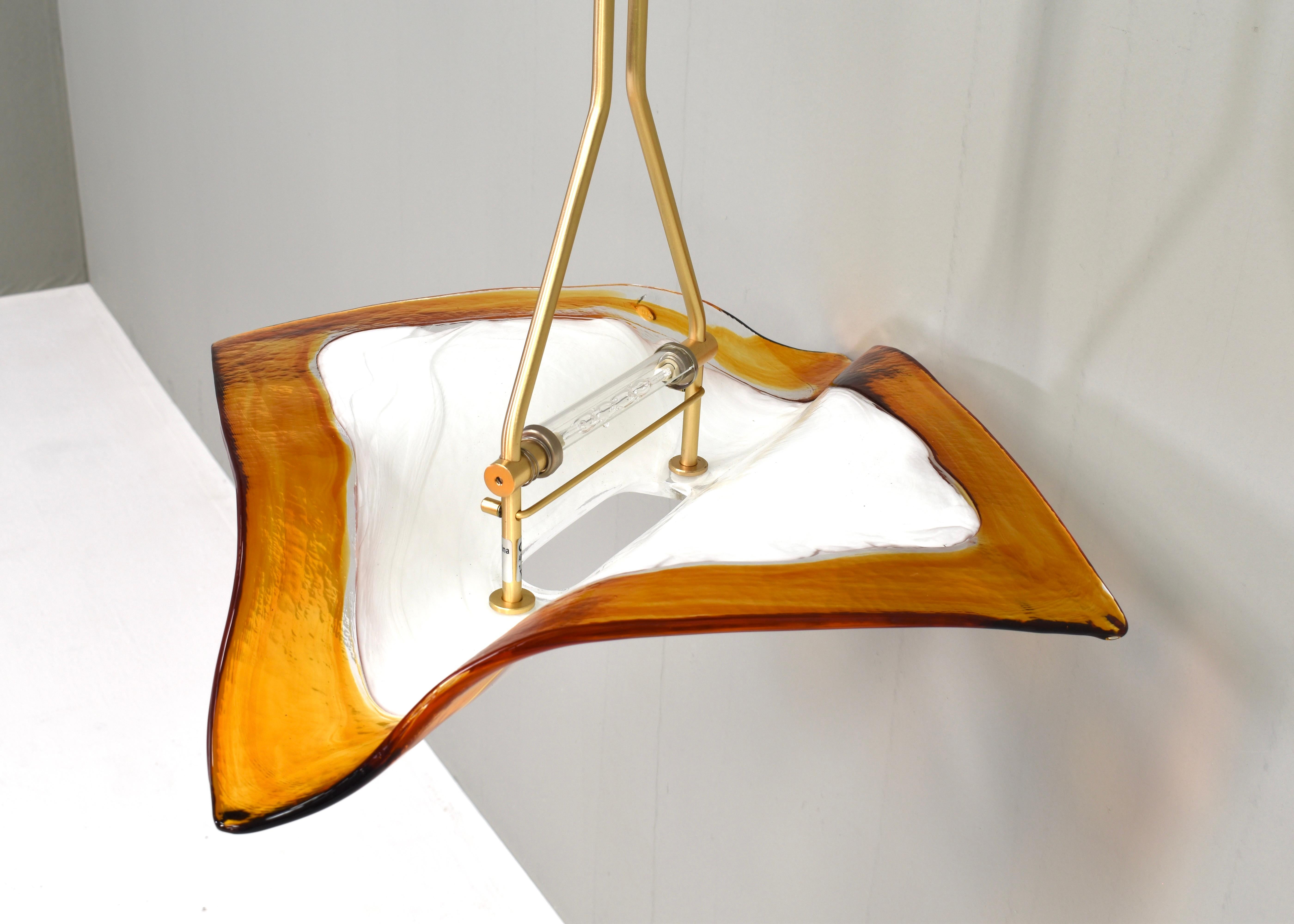 Late 20th Century La Murrina 'Albatros' Pendant Lamp Murano Glass / Brass Details Italy circa 1980