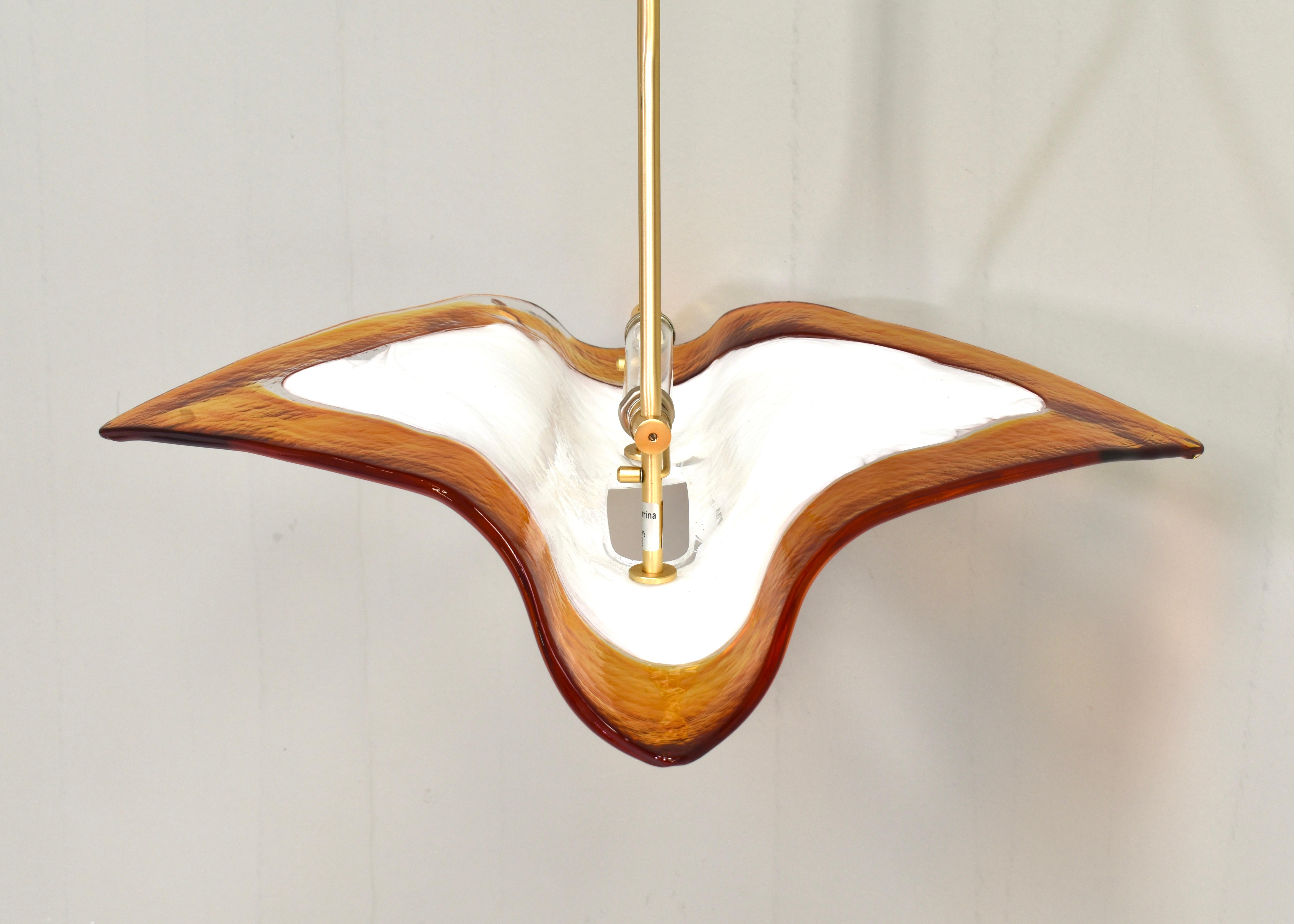 La Murrina 'Albatros' Pendant Lamp Murano Glass / Brass Details Italy circa 1980 1