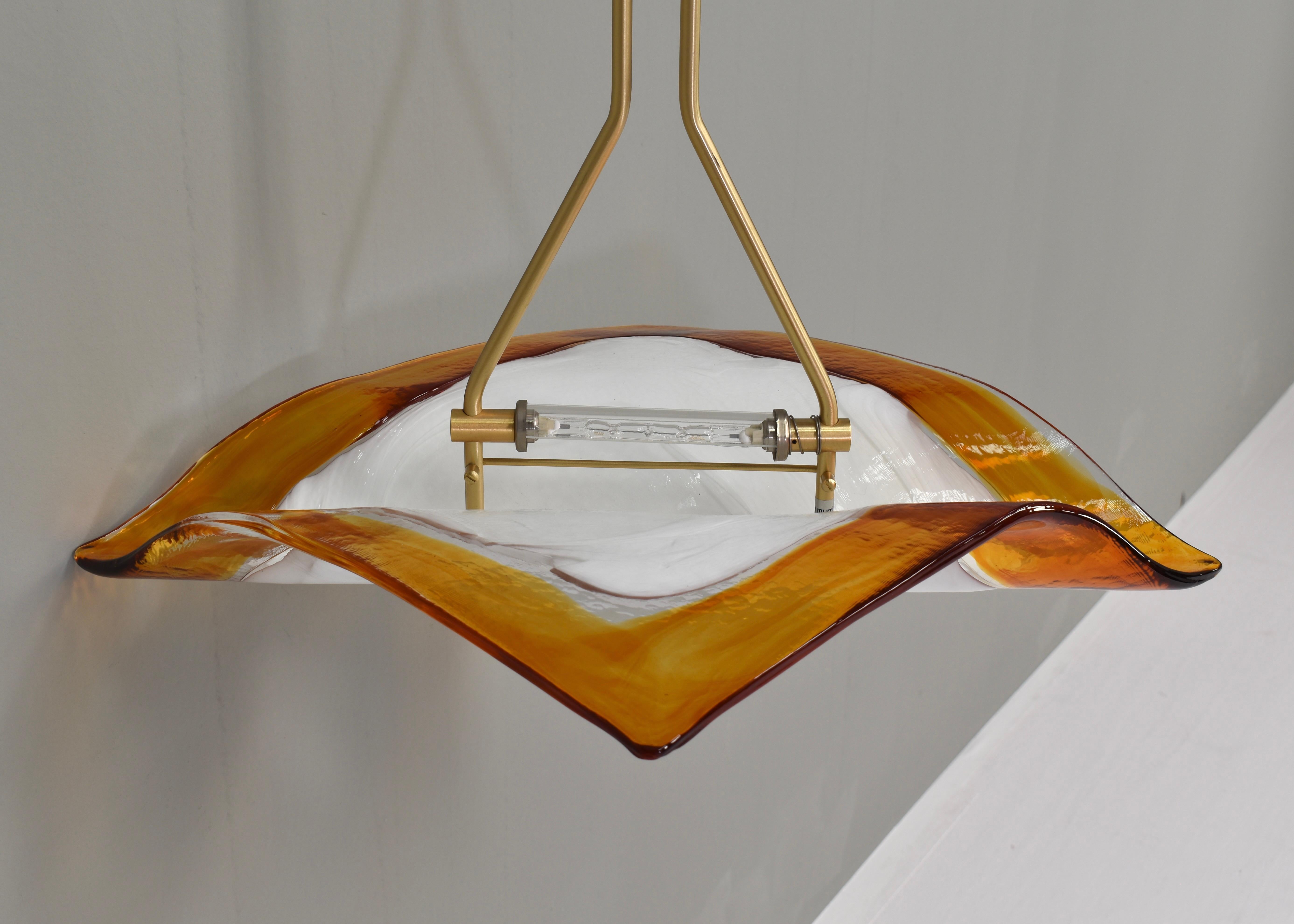 La Murrina 'Albatros' Pendant Lamp Murano Glass / Brass Details Italy circa 1980 2
