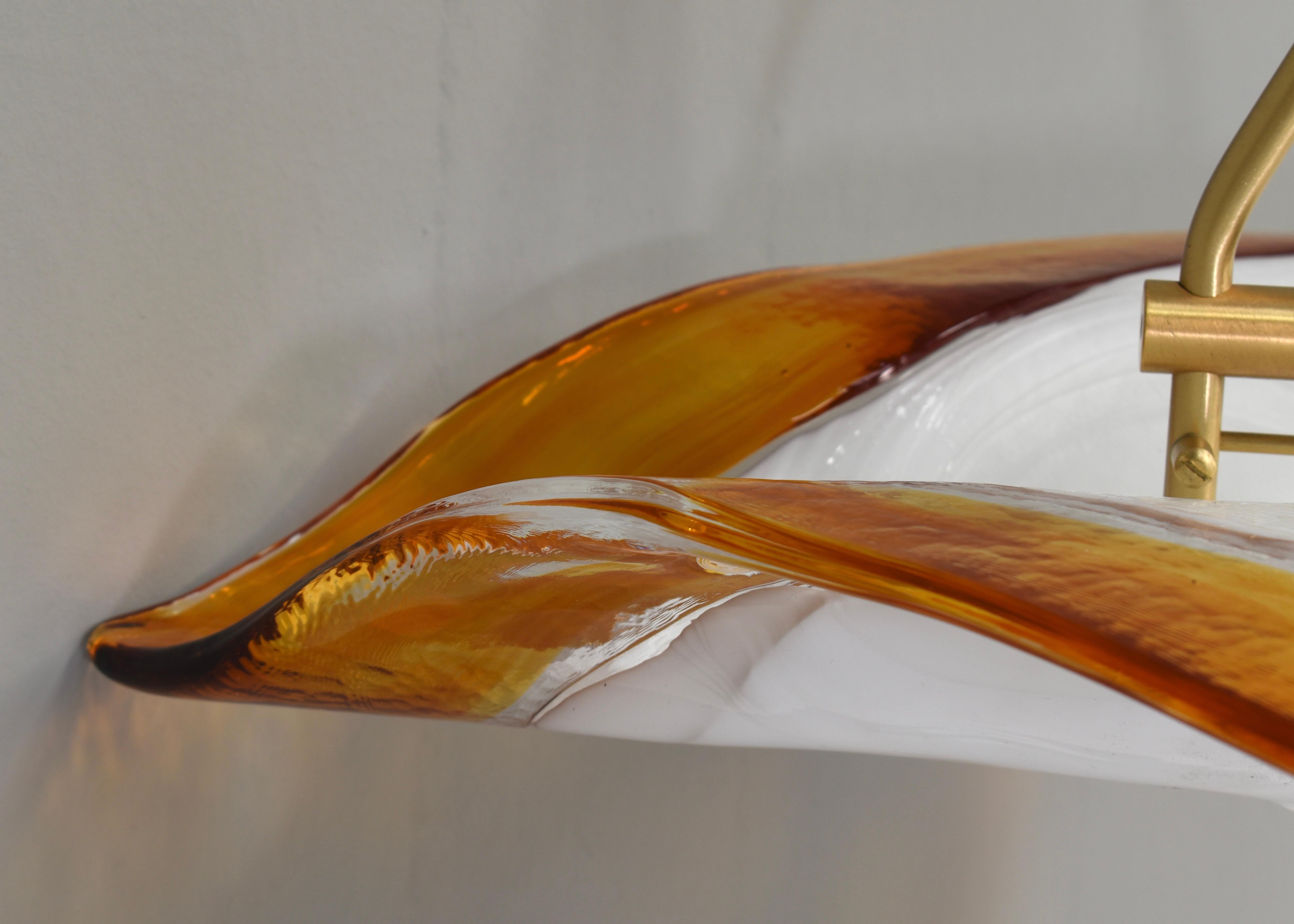 La Murrina 'Albatros' Pendant Lamp Murano Glass / Brass Details Italy circa 1980 3