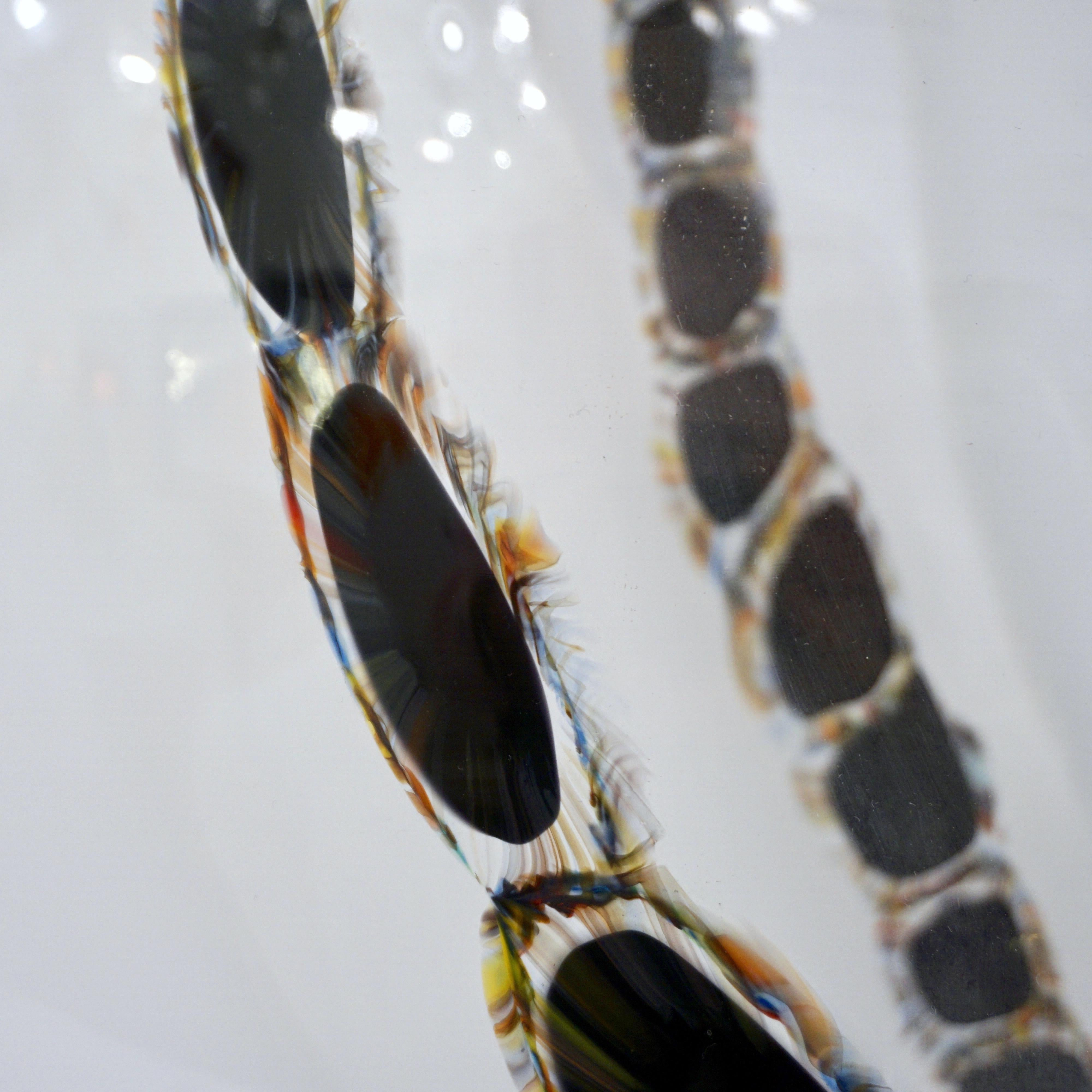 La Murrina Attribuited 1980 Black White Murano Glass Vase with Tiger Eye Murrine 8
