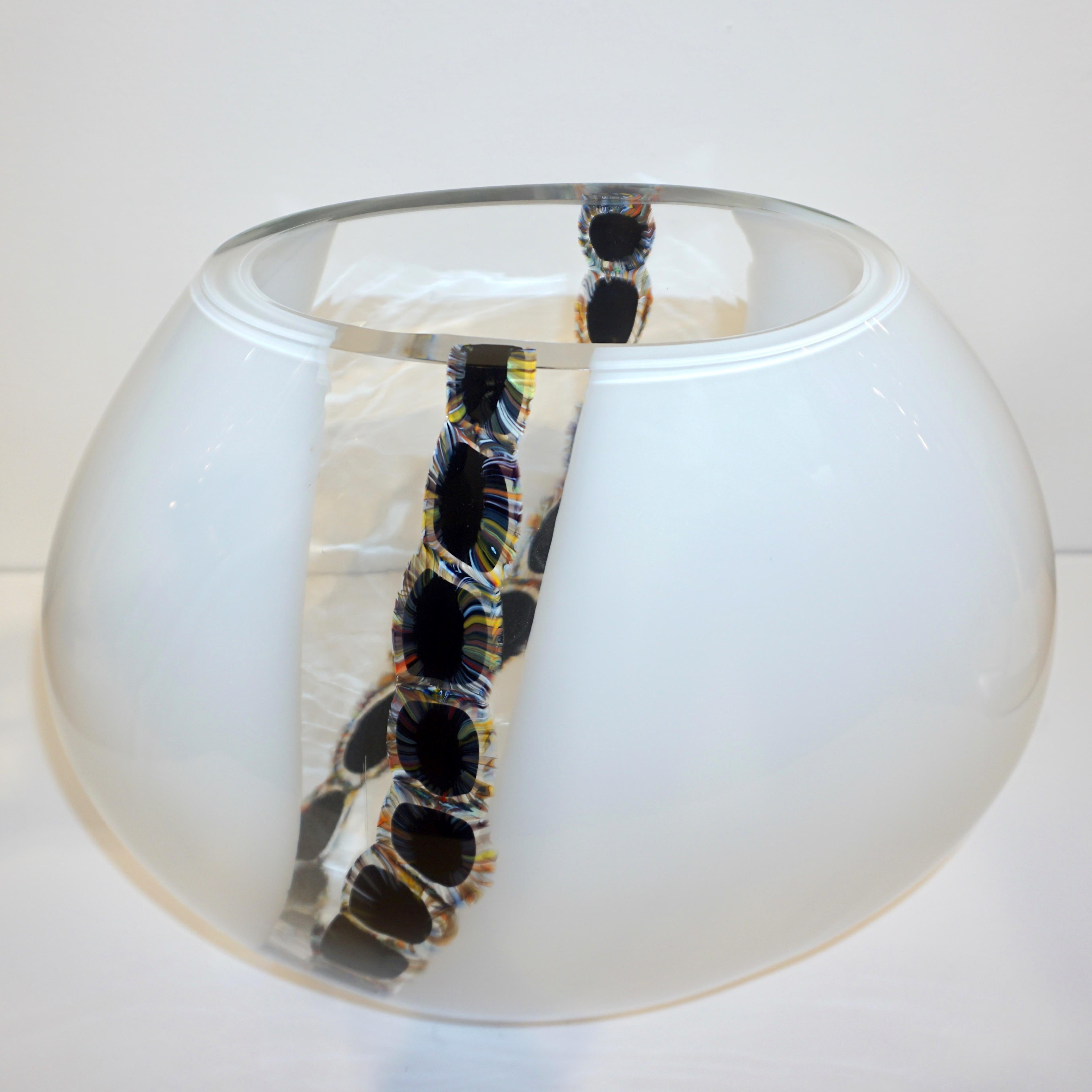 Gold La Murrina Attribuited 1980 Black White Murano Glass Vase with Tiger Eye Murrine