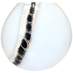 Vintage La Murrina Attribuited 1980 Black White Murano Glass Vase with Tiger Eye Murrine