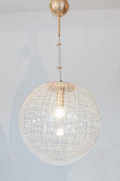 La Murrina Clear Bowl Glass with Spaghetti Swirl Pendant Lamp, Italy, 1970s