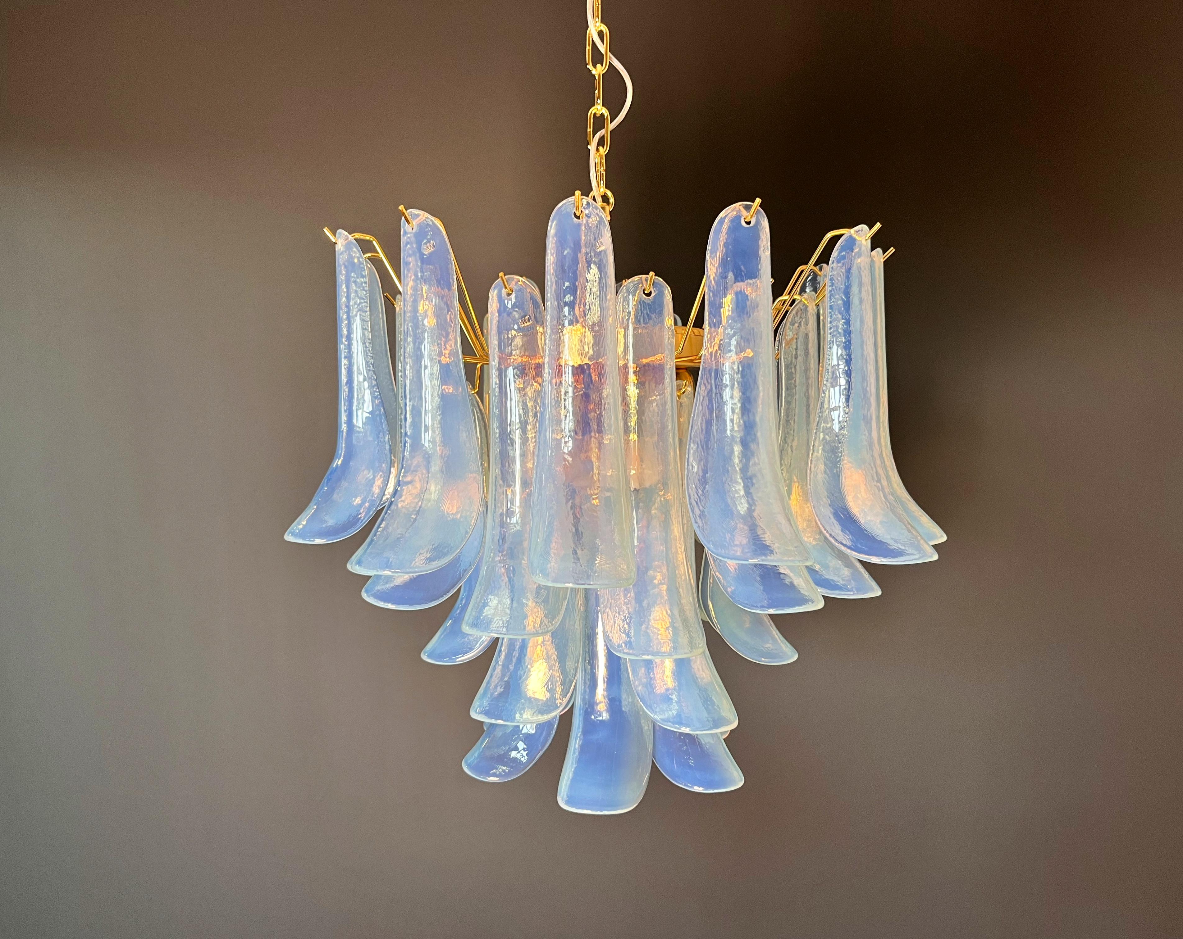 Mid-Century Modern La Murrina glass chandelier - 36 opal petals - golden plated metal frame. For Sale