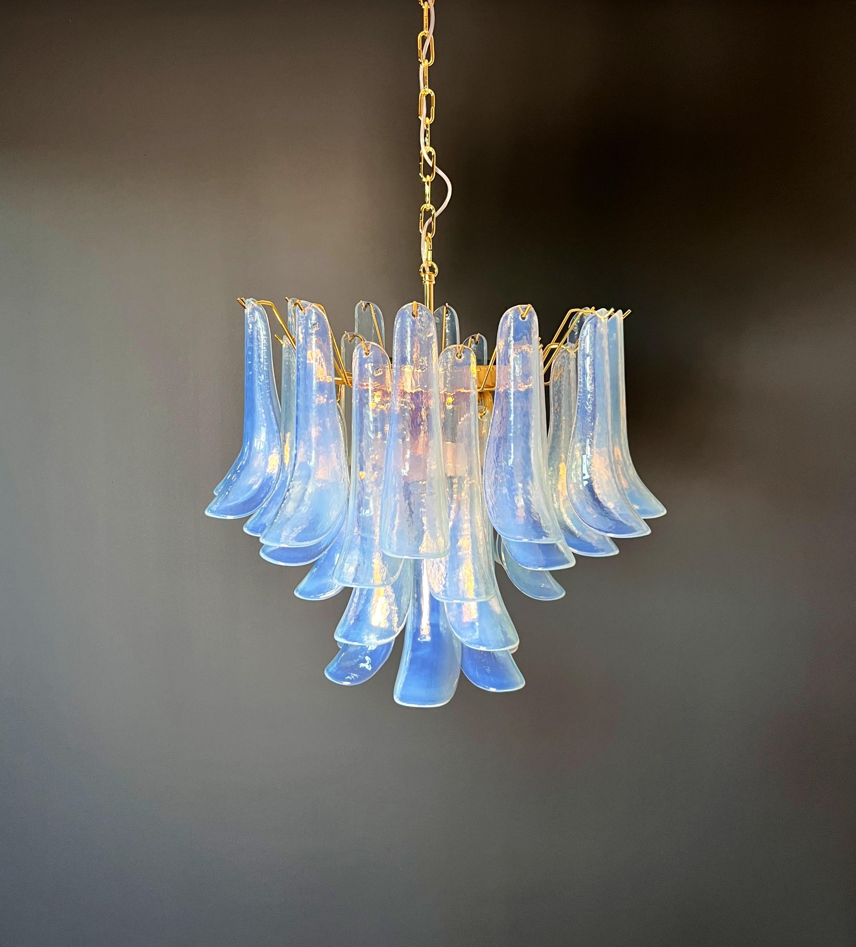 Italian La Murrina glass chandelier - 36 opal petals - golden plated metal frame. For Sale