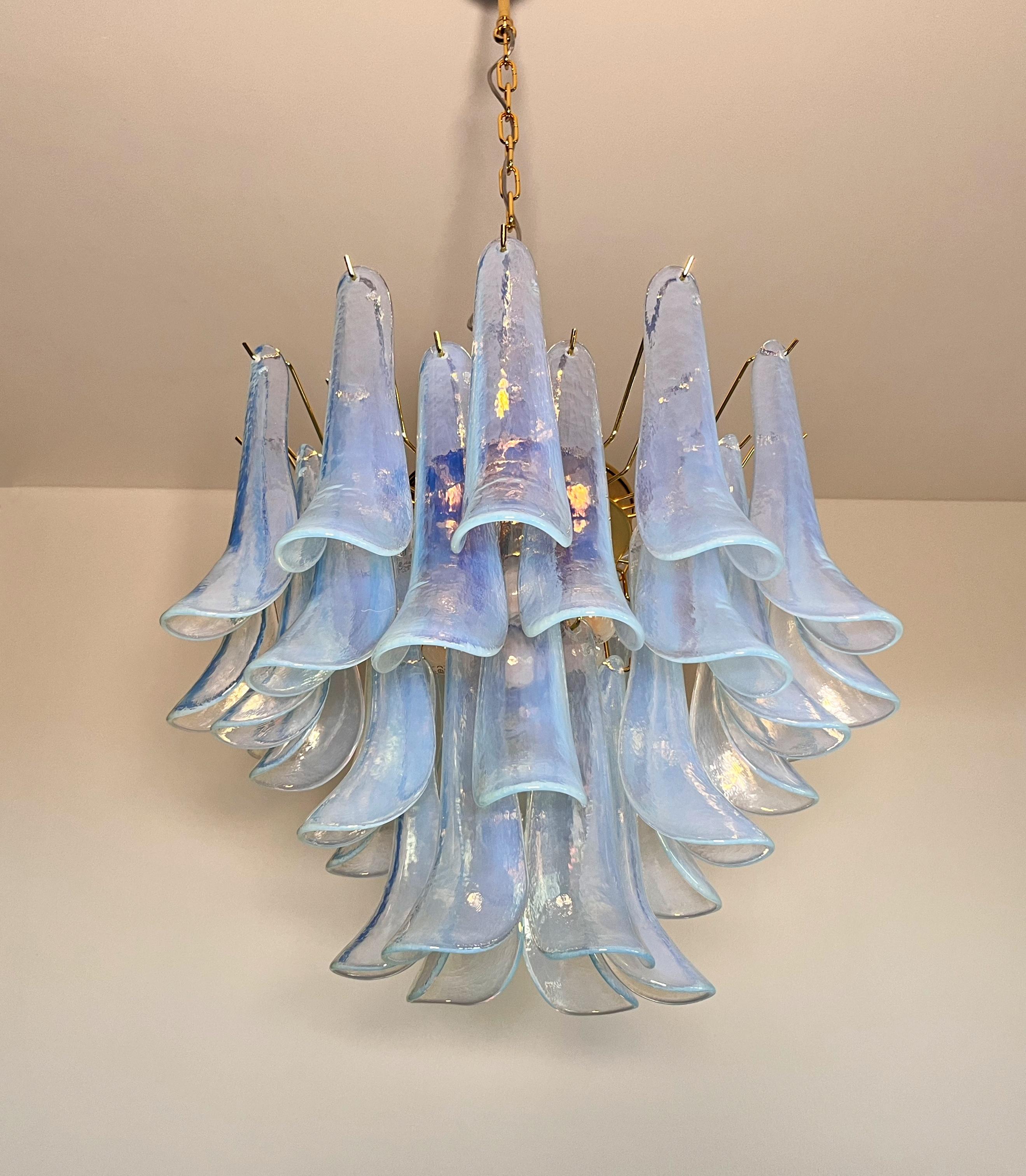 Galvanized La Murrina glass chandelier - 36 opal petals - golden plated metal frame. For Sale