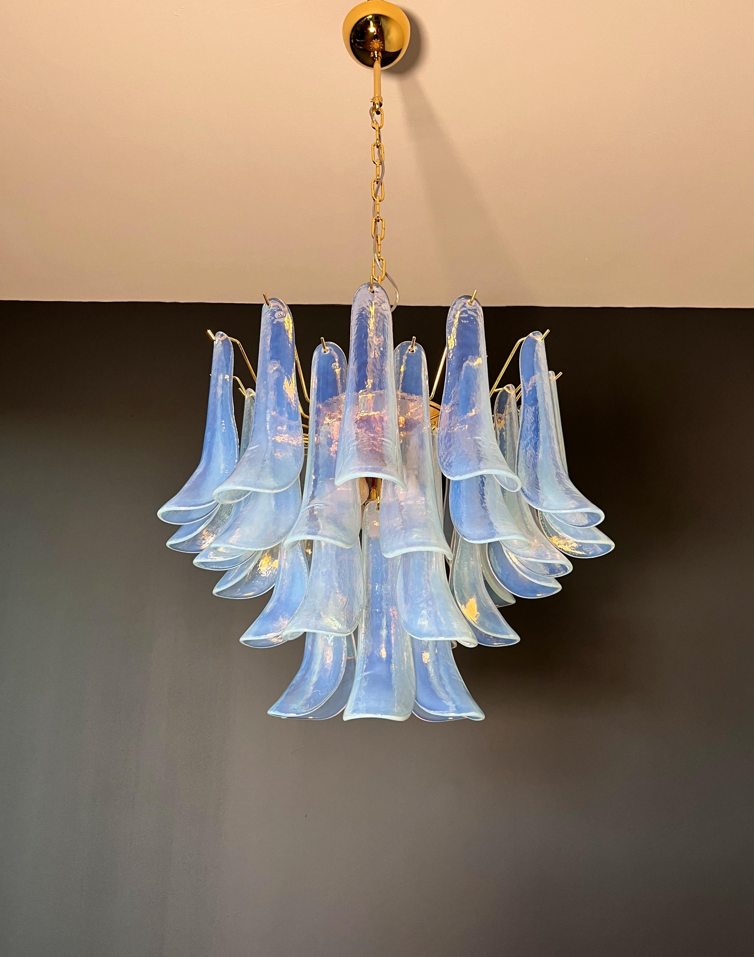 20th Century La Murrina glass chandelier - 36 opal petals - golden plated metal frame. For Sale