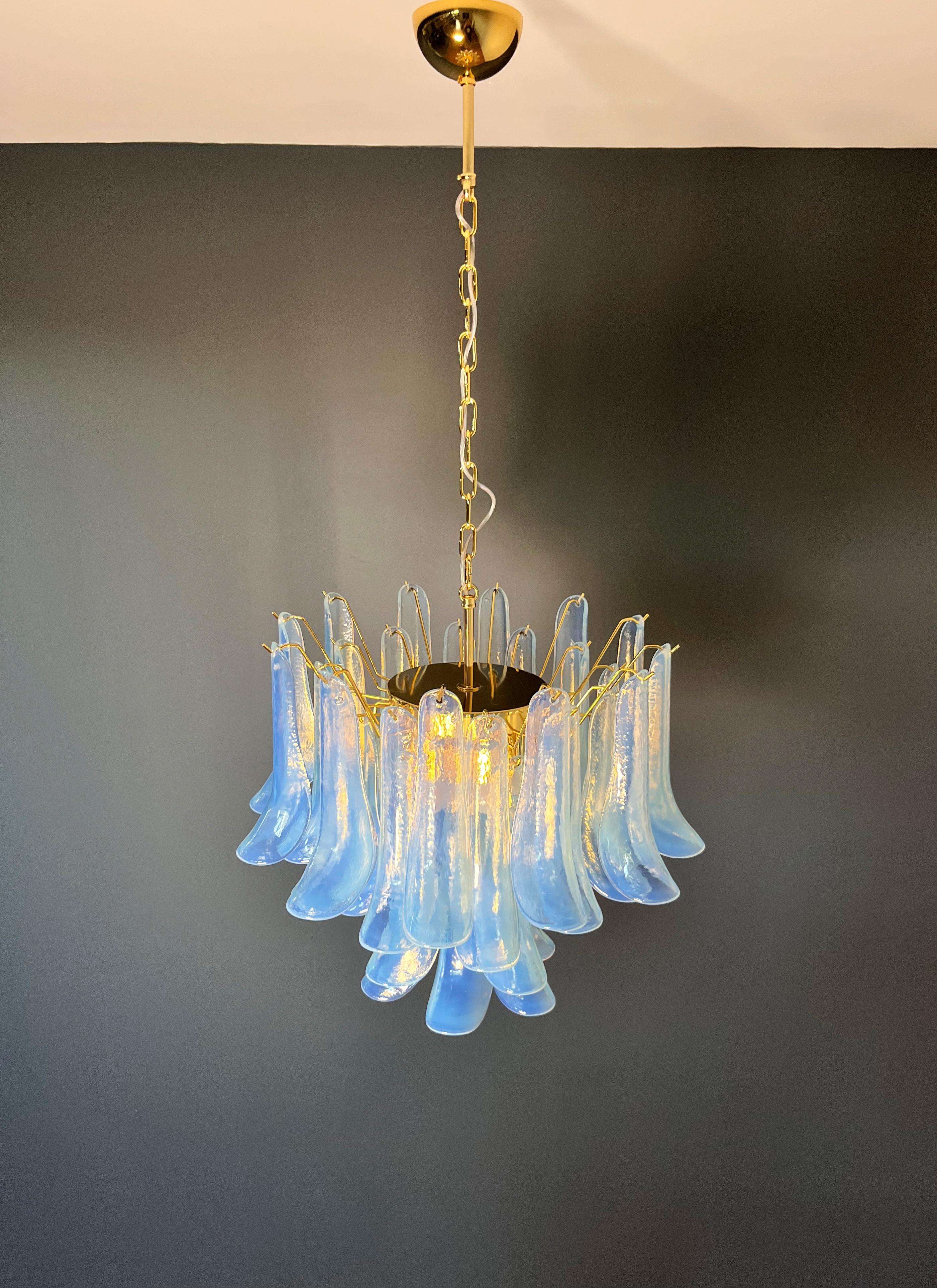 Art Glass La Murrina glass chandelier - 36 opal petals - golden plated metal frame. For Sale