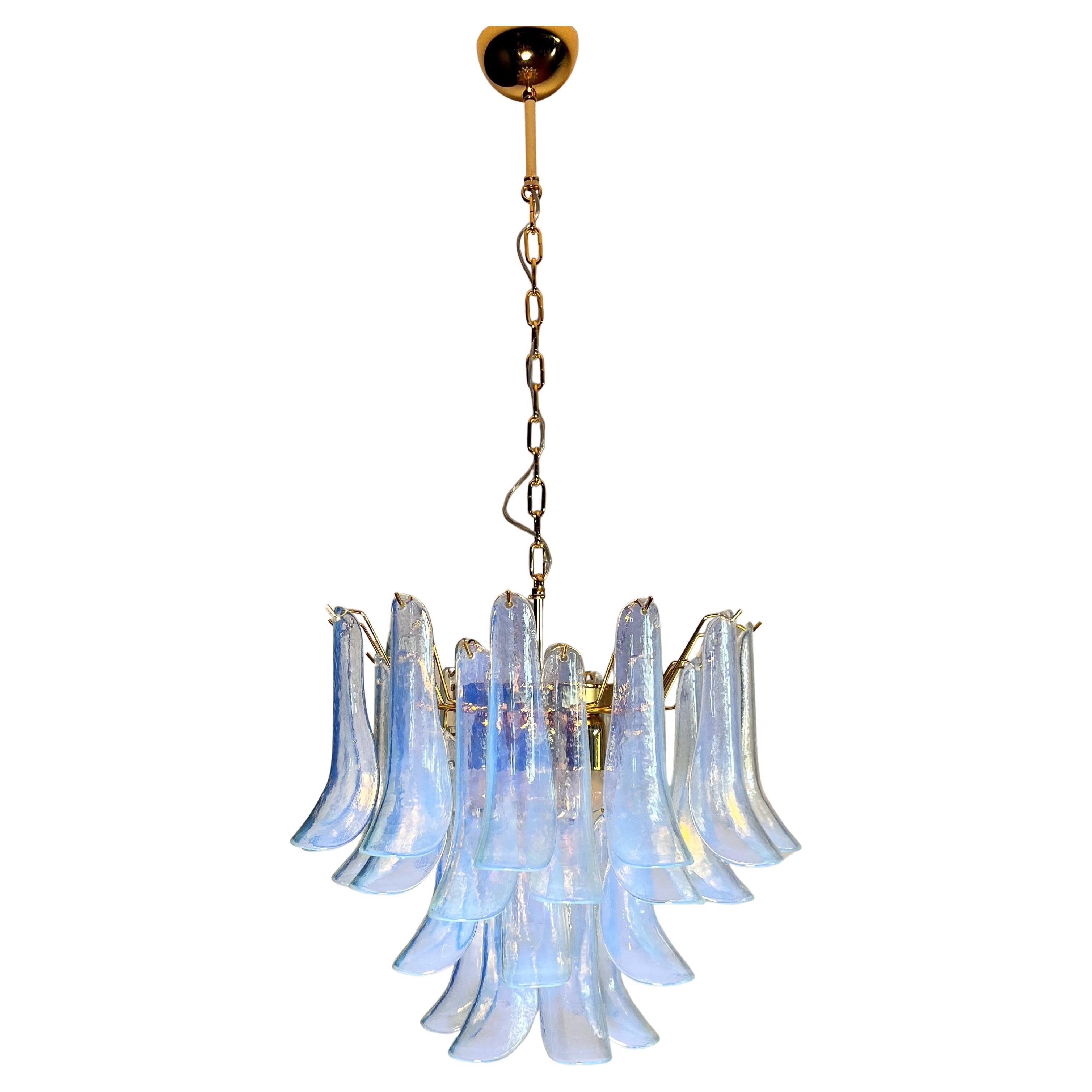 La Murrina glass chandelier - 36 opal petals - golden plated metal frame. For Sale