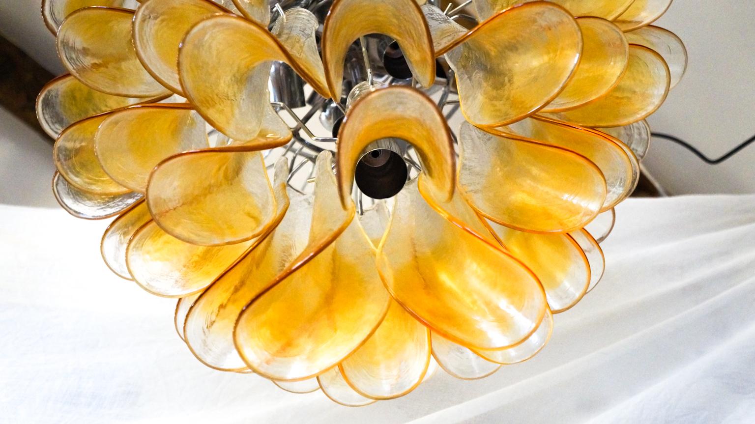 Lustre en verre de Murano La Murrina:: 1985:: moderne du milieu du siècle:: en cristal d'ambre et de selle en vente 4