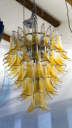 La Murrina Mid-Century Modern Crystal Amber Selle Murano Glass Chandelier, 1985