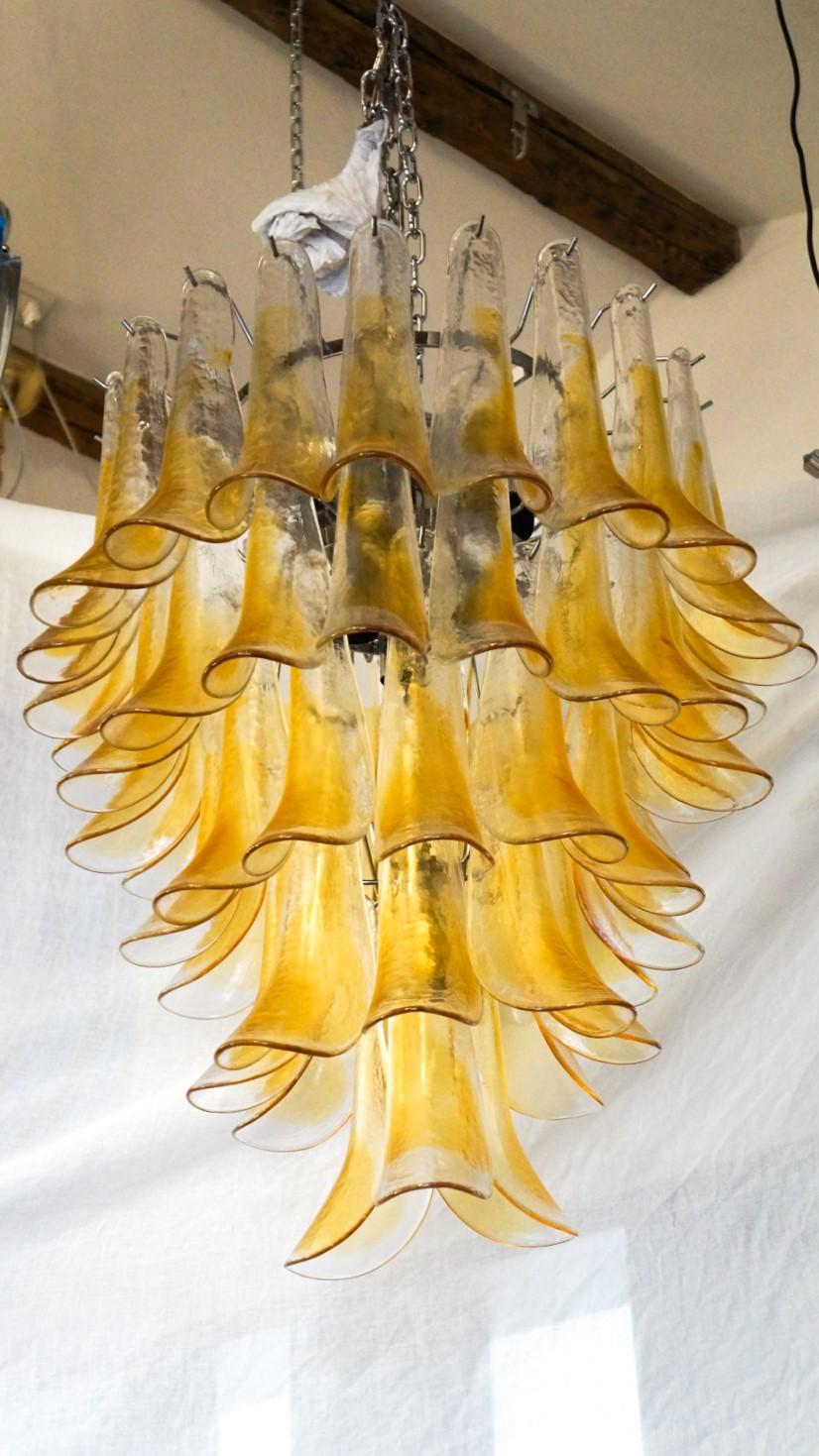 Hand-Crafted La Murrina Mid-Century Modern Crystal Amber Selle Murano Glass Chandelier, 1985 For Sale