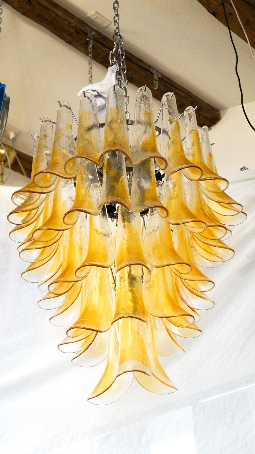 Late 20th Century La Murrina Mid-Century Modern Crystal Amber Selle Murano Glass Chandelier, 1985 For Sale