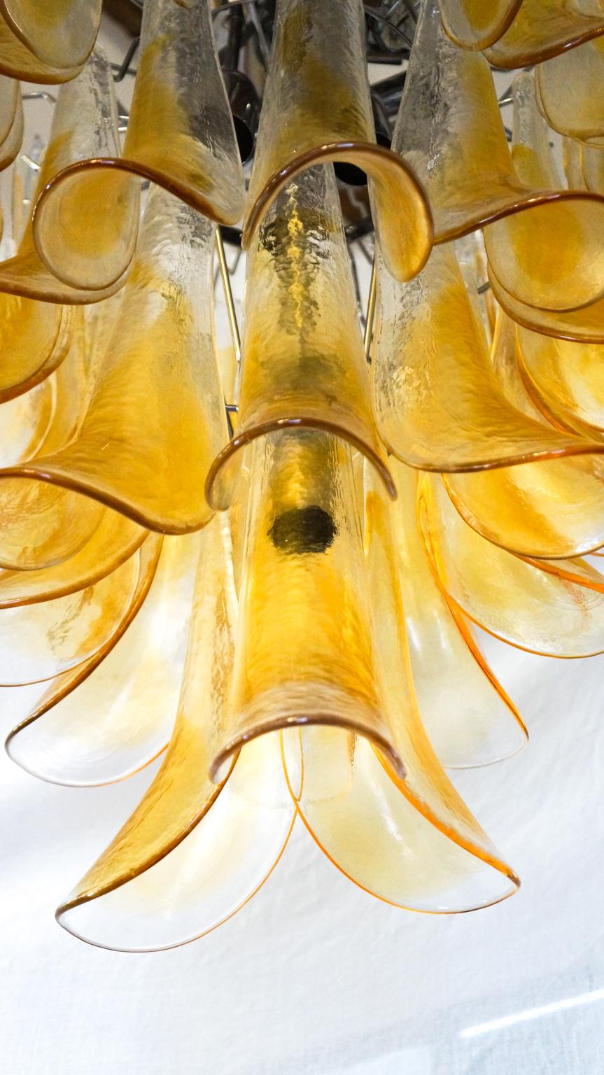 La Murrina Mid-Century Modern Crystal Amber Selle Murano Glass Chandelier, 1985 For Sale 1