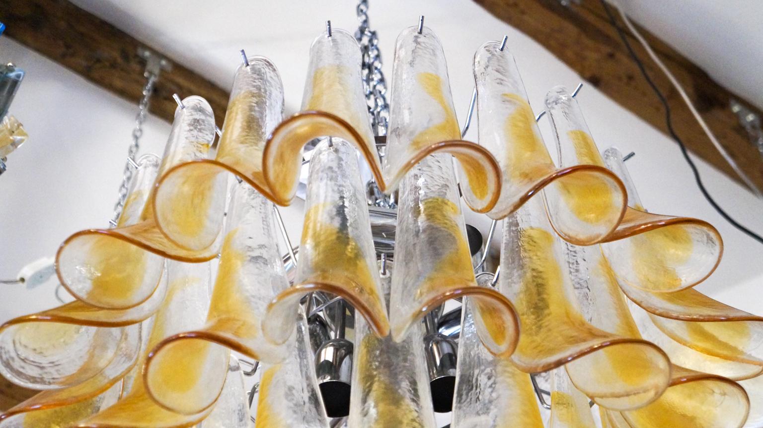 La Murrina Mid-Century Modern Crystal Amber Selle Murano Glass Chandelier, 1985 For Sale 3