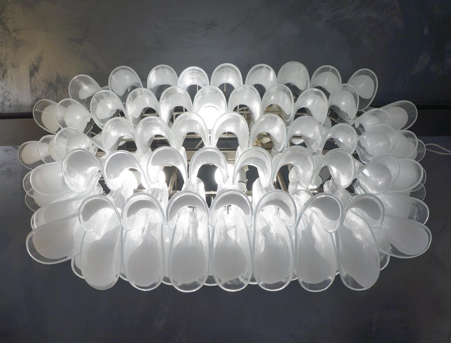 La Murrina Mid-Century Modern Crystal White Selle Murano Glass Chandelier, 1988 For Sale 9