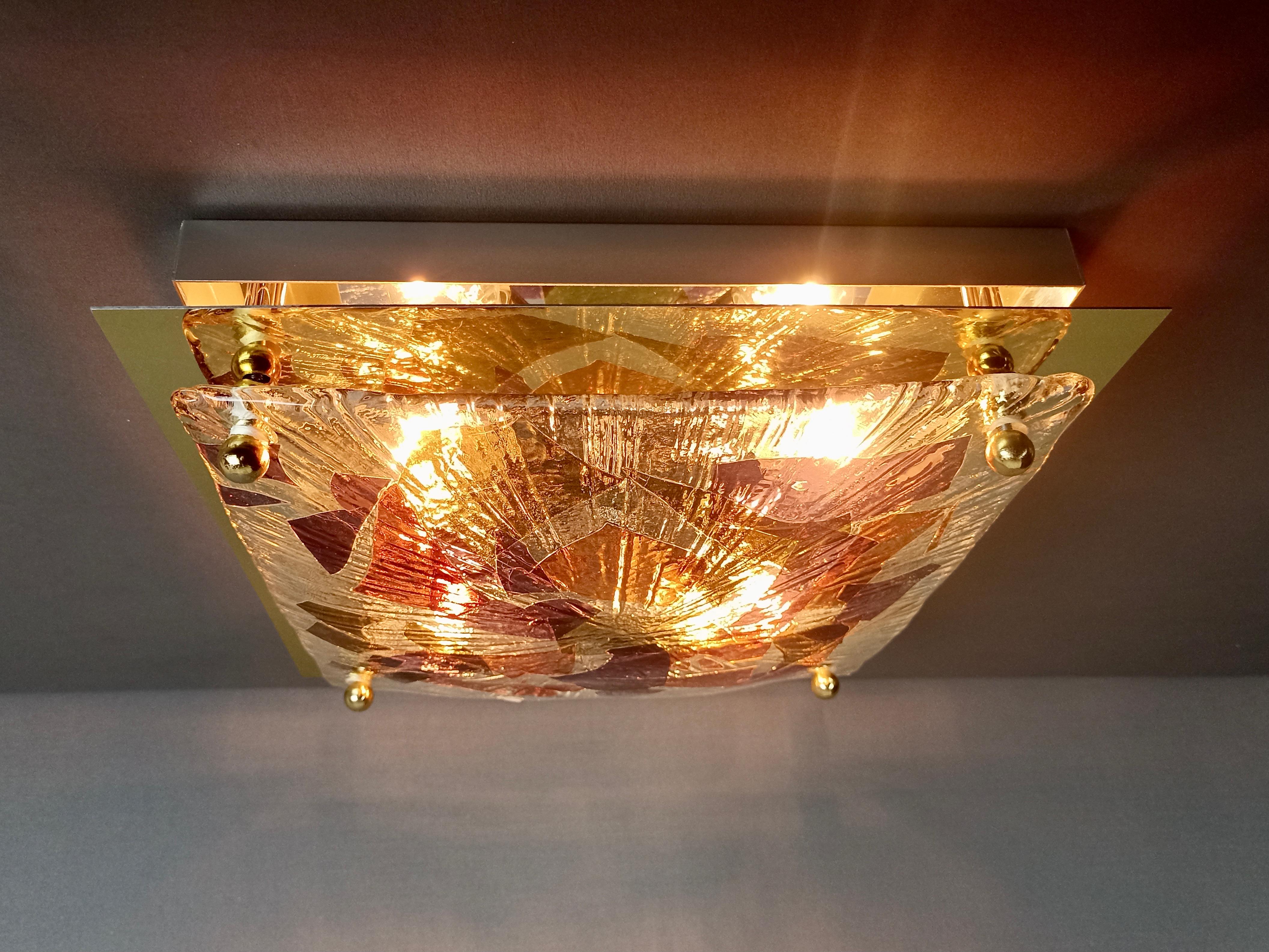 La Murrina Murano 1990s four-light glass and metal flush-mount or wall lamp.  2