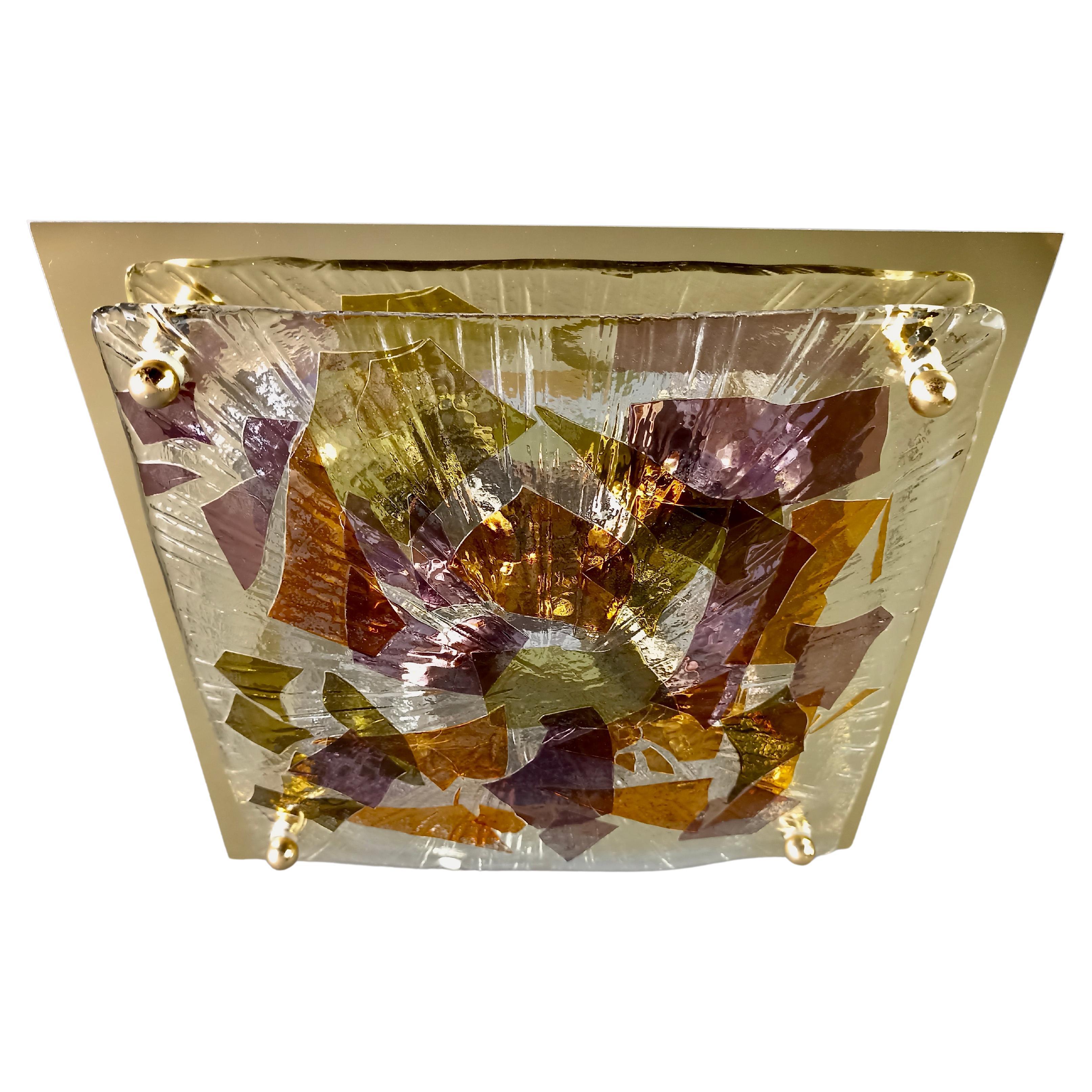 Modern La Murrina Murano 1990s four-light glass and metal flush-mount or wall lamp.  For Sale