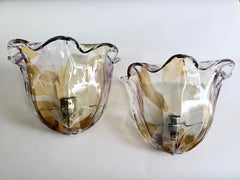 La Murrina Set di due applique extra large in vetro e metallo. Italy, 80s.