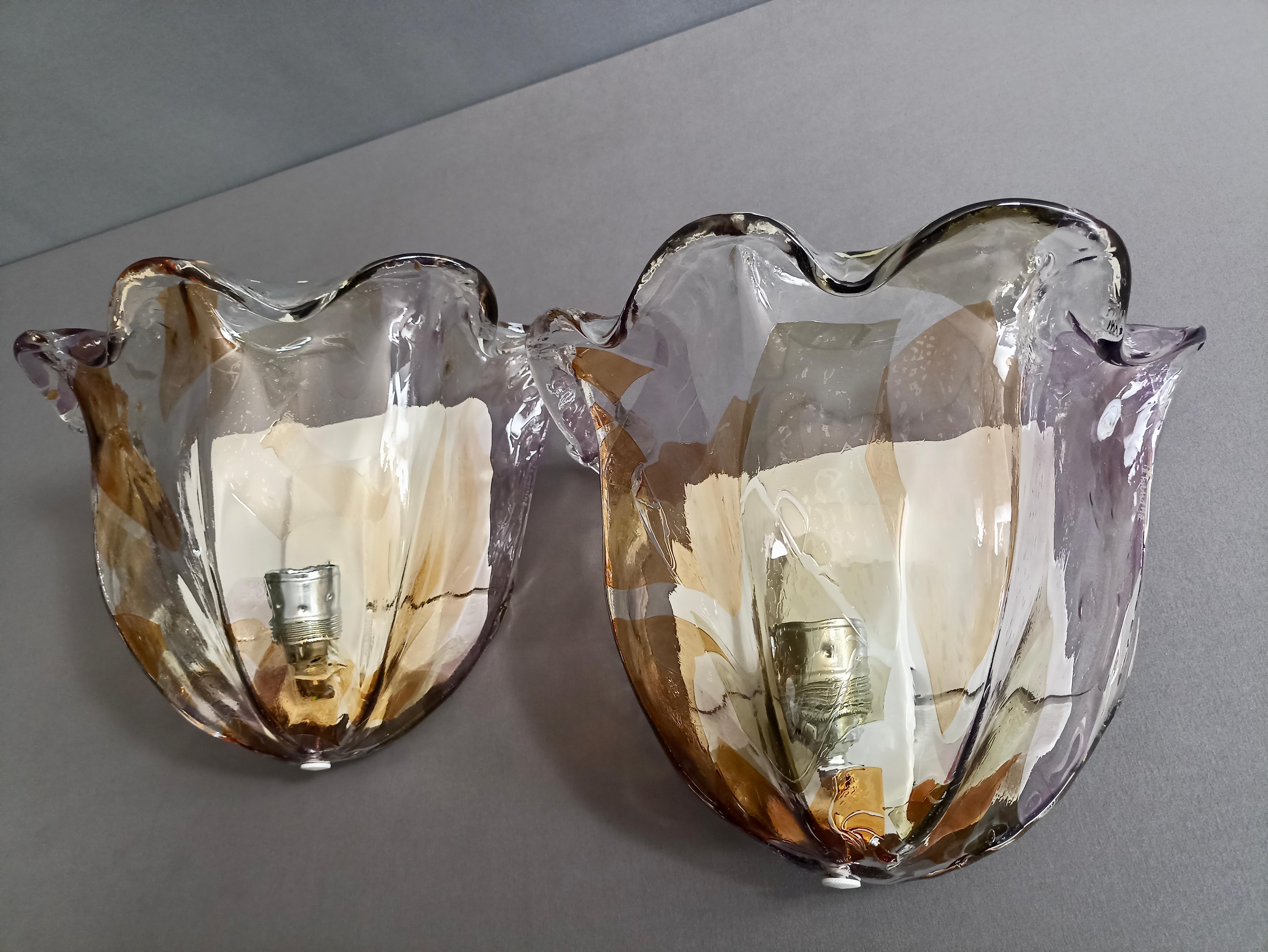 Italian La Murrina Murano set of two extra large sconces in glass and metal. Italy, 80s.