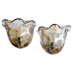 Vintage La Murrina Murano set of two extra large sconces in glass and metal. Italy, 80s.
