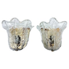 La Murrina, pair of Vintage Italian signed clear Murano glass sconces from 70s
