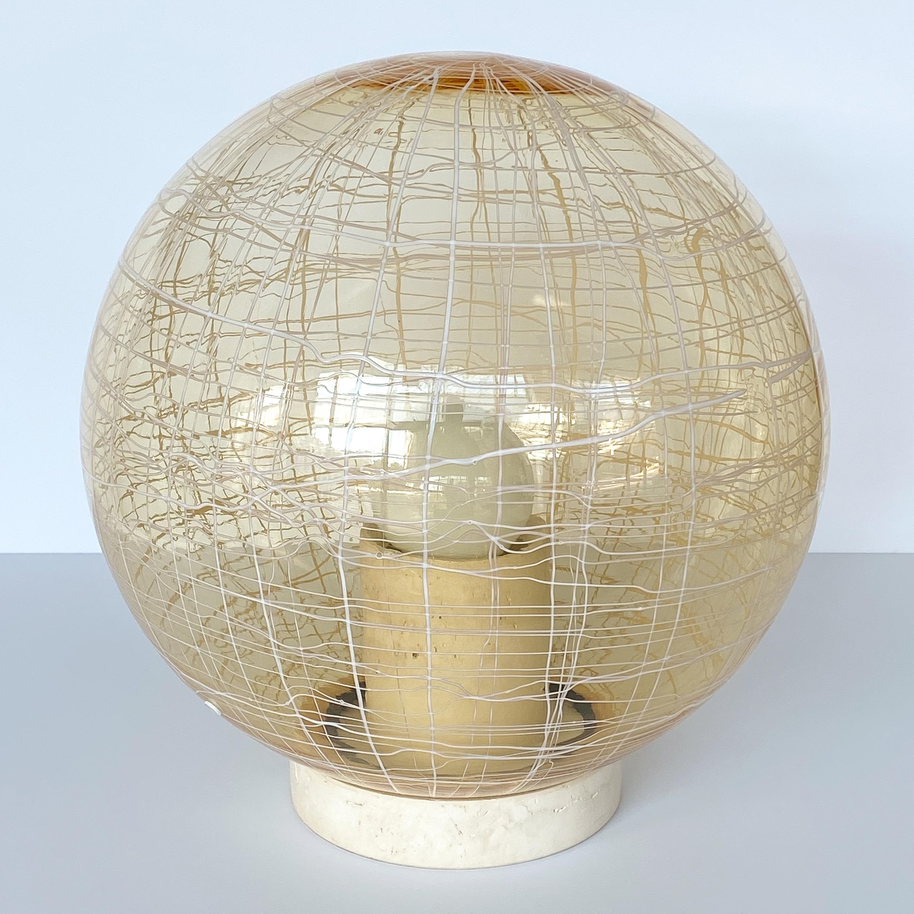 Mid-Century Modern La Murrina Pale Yellow Globe and Travertine Table / Floor Lamp