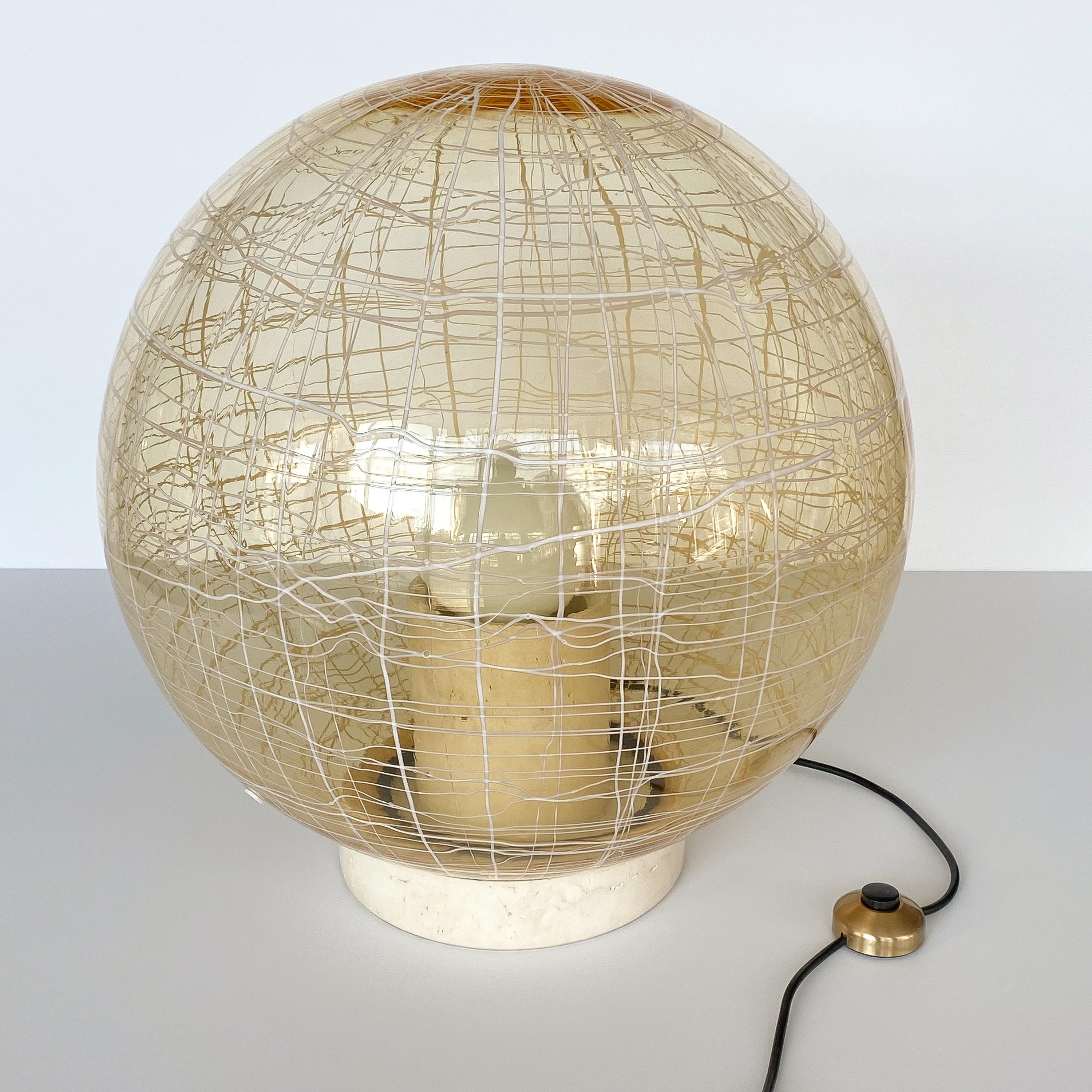 Italian La Murrina Pale Yellow Globe and Travertine Table / Floor Lamp