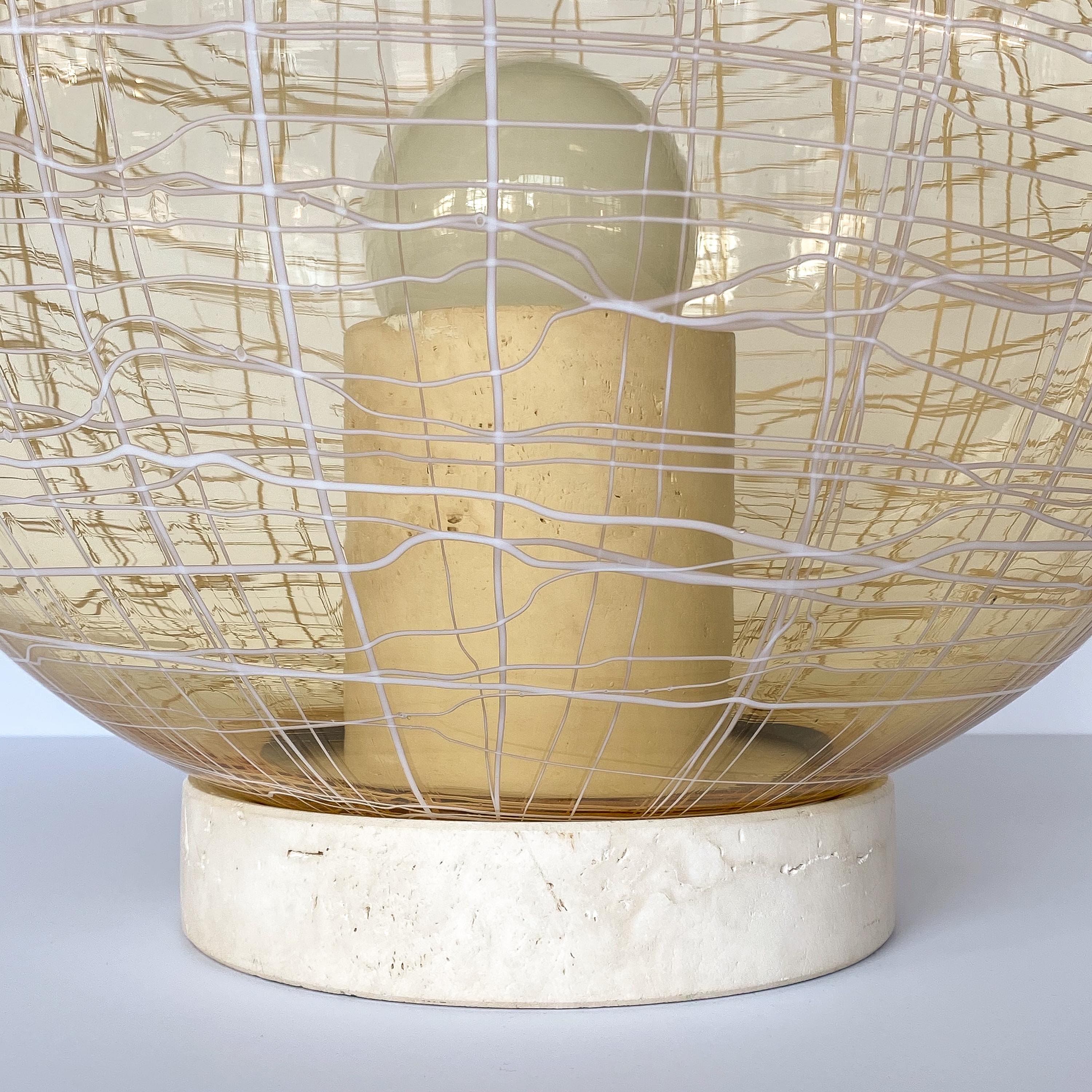 La Murrina Pale Yellow Globe and Travertine Table / Floor Lamp In Excellent Condition In Chicago, IL