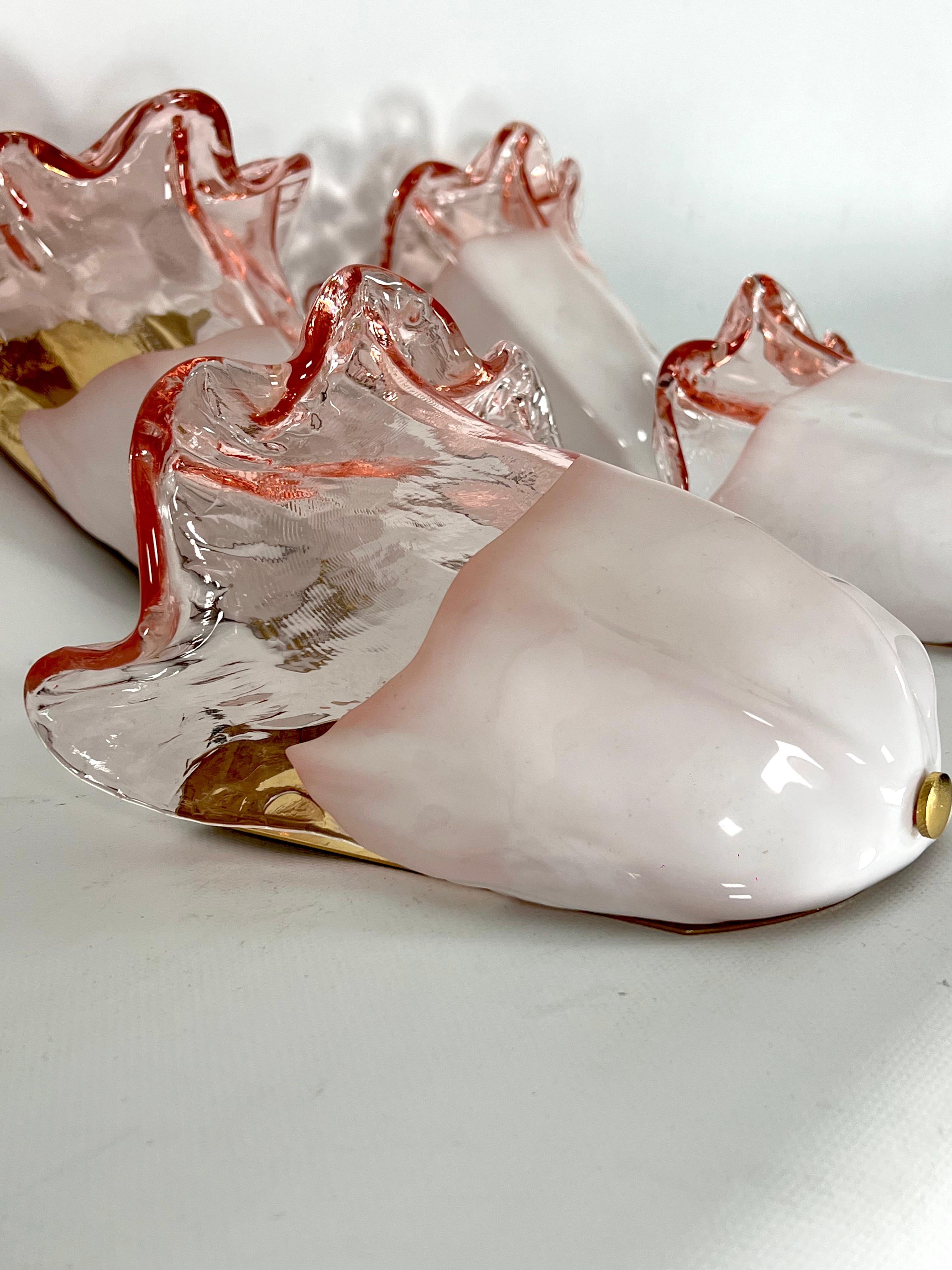 La Murrina Set of five sconces in pink and white Murano glass. Italy 1970s For Sale 4
