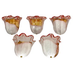 La Murrina Set of five sconces in pink and white Murano glass. Italy 1970s