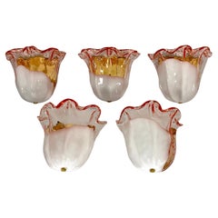 Vintage La Murrina Set of five sconces in pink and white Murano glass. Italy 1970s