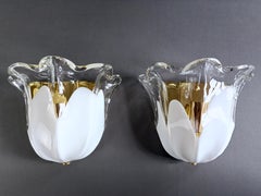 La Murrina signed 1990s pair of Murano art glass and gilded metal sconces