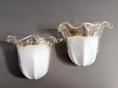 La Murrina signed 1990s pair of Murano art glass and gilded metal sconces