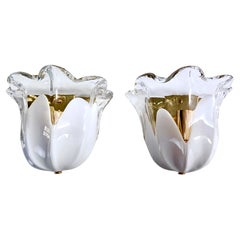 La Murrina signed 1990s pair of Murano art glass and gilded metal sconces