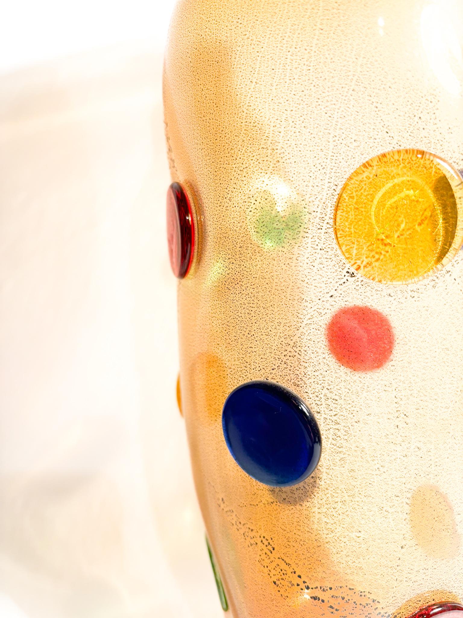 italien Vase La Murrina en verre de Murano multicolore avec feuille d'or des années 1980 en vente