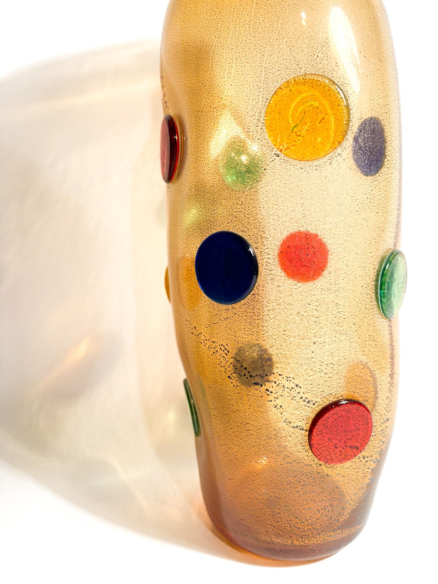 La Murrina Vase in Multicolored Murano Glass with Gold Leaf from the 1980s In Good Condition For Sale In Milano, MI
