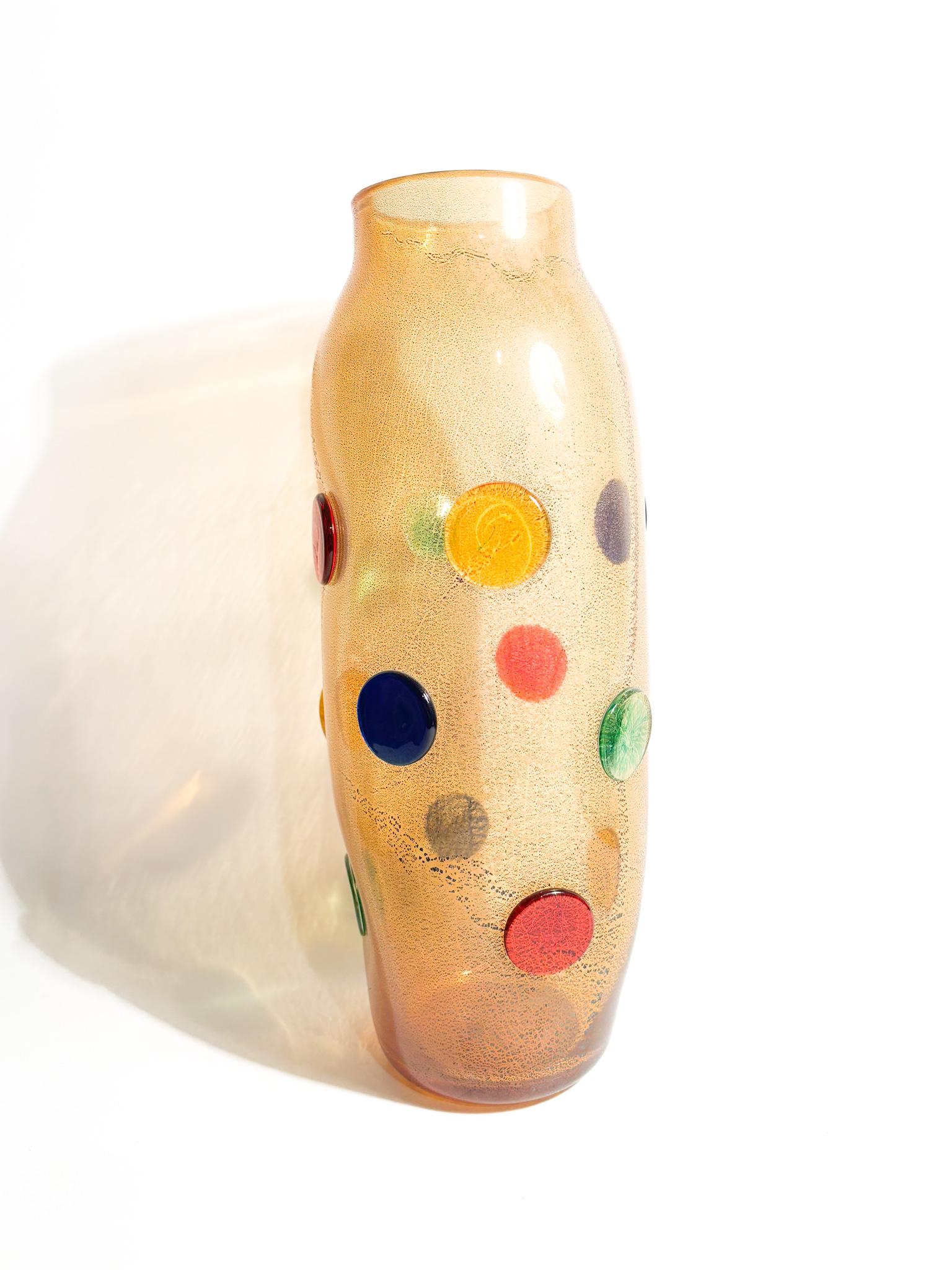 Late 20th Century La Murrina Vase in Multicolored Murano Glass with Gold Leaf from the 1980s For Sale