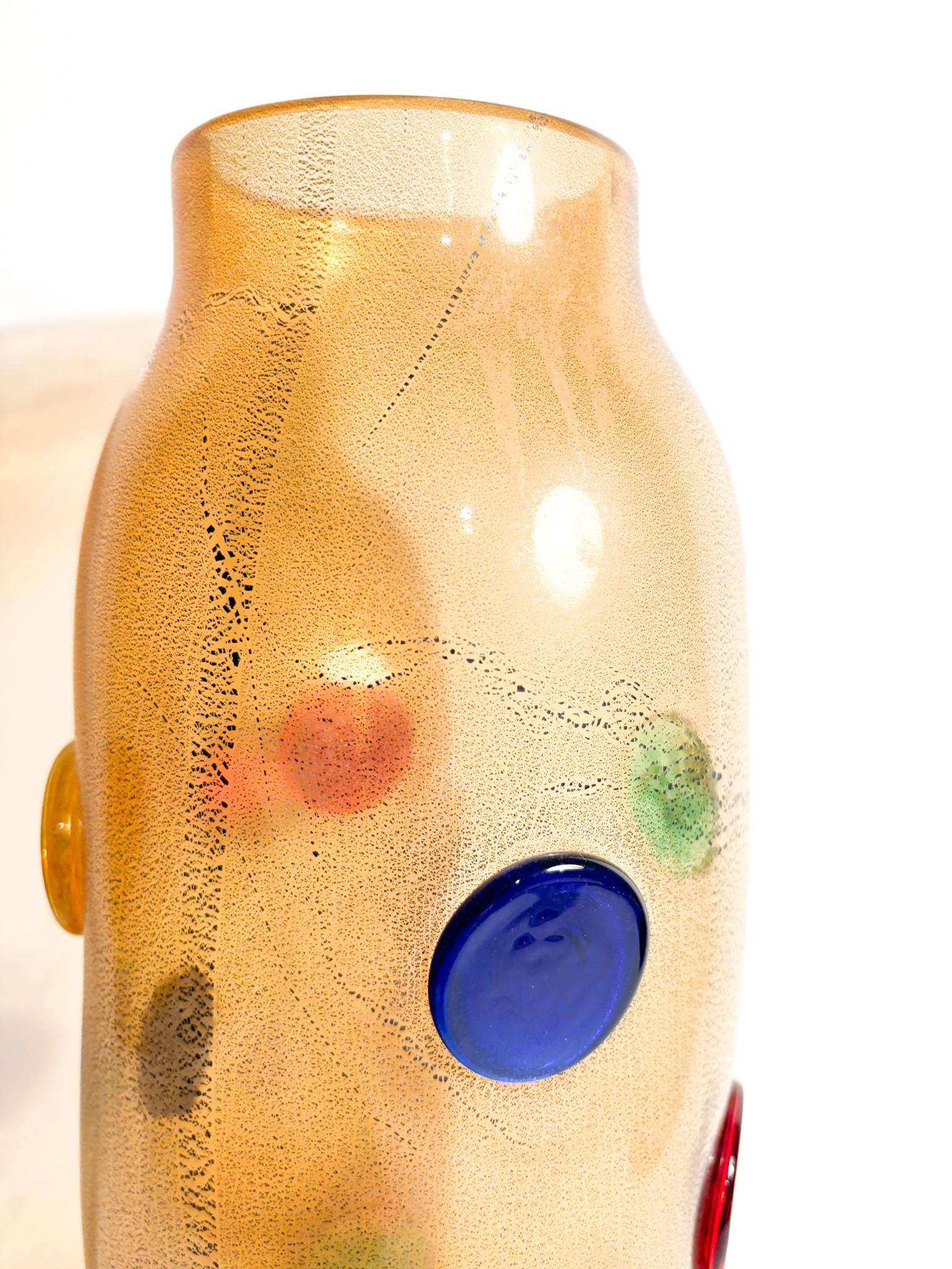 Vase La Murrina en verre de Murano multicolore avec feuille d'or des années 1980 en vente 1
