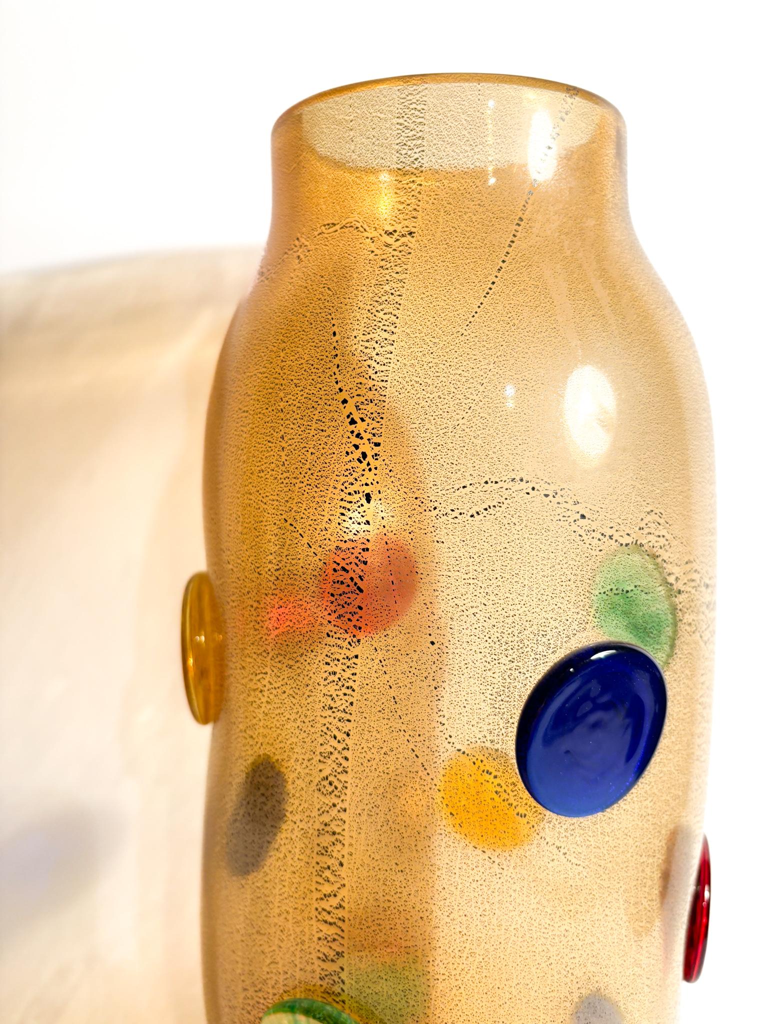 Vase La Murrina en verre de Murano multicolore avec feuille d'or des années 1980 en vente 2