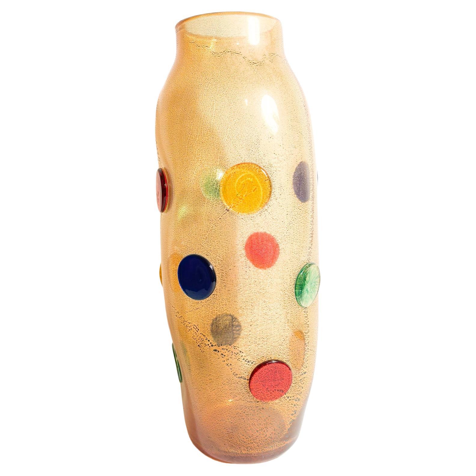 La Murrina Vase in Multicolored Murano Glass with Gold Leaf from the 1980s For Sale