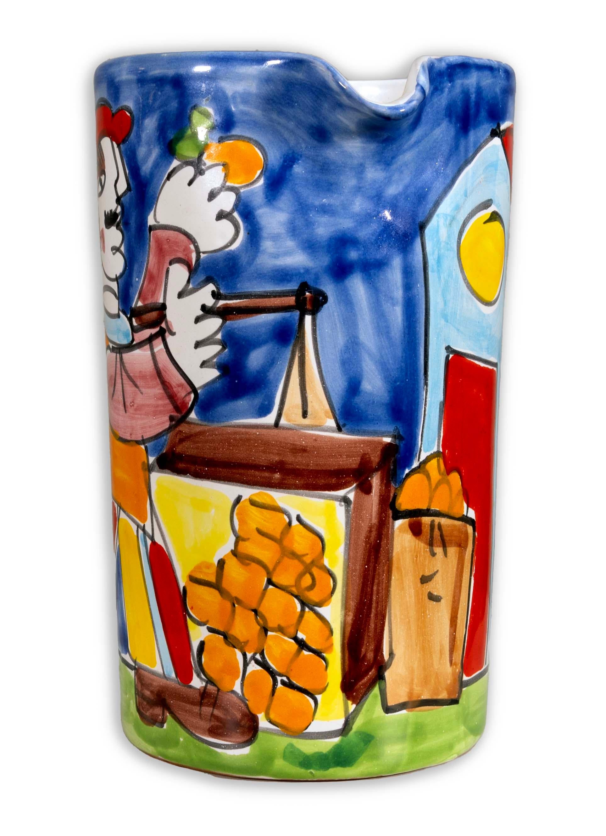 20th Century La Musa Ceramic Pitcher Man Delivering Oranges Made in Italy